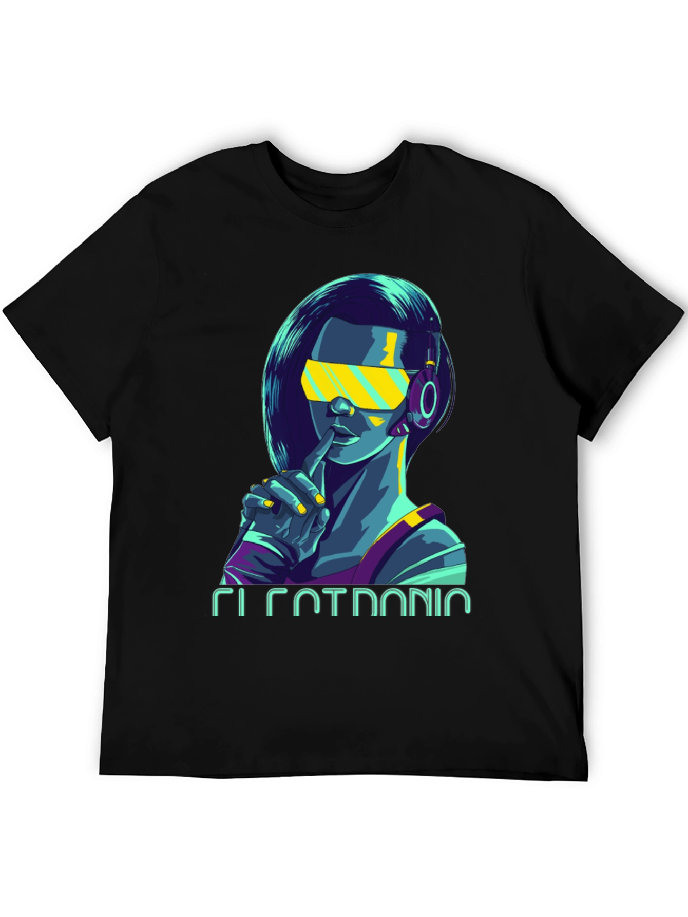 Black Cyberpunk Girl Graphic Tee - Stylish Black Cotton T-Shirt view 5