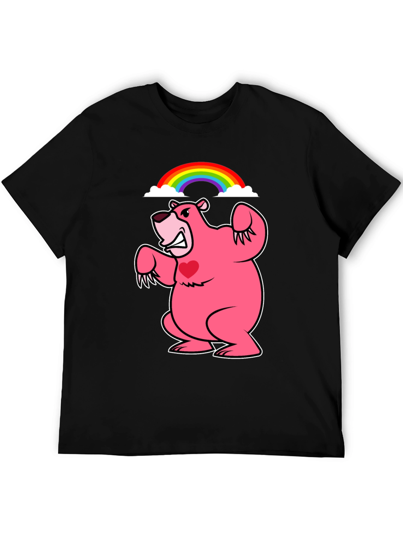 Black Rainbow Bear T-Shirt - Black Crew Neck view 5