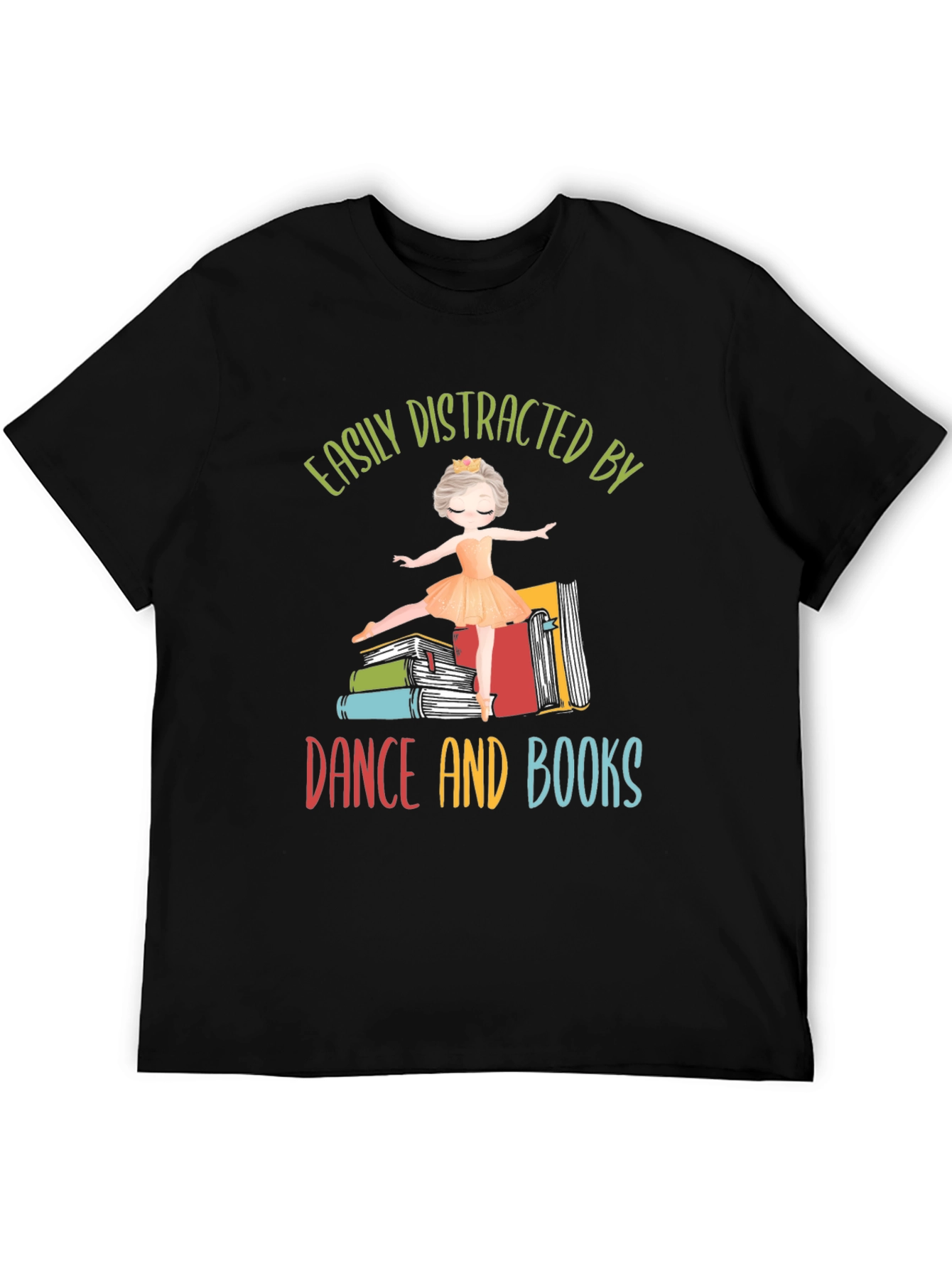 Black Easily Distracted By Dance and Books T-Shirt view 5