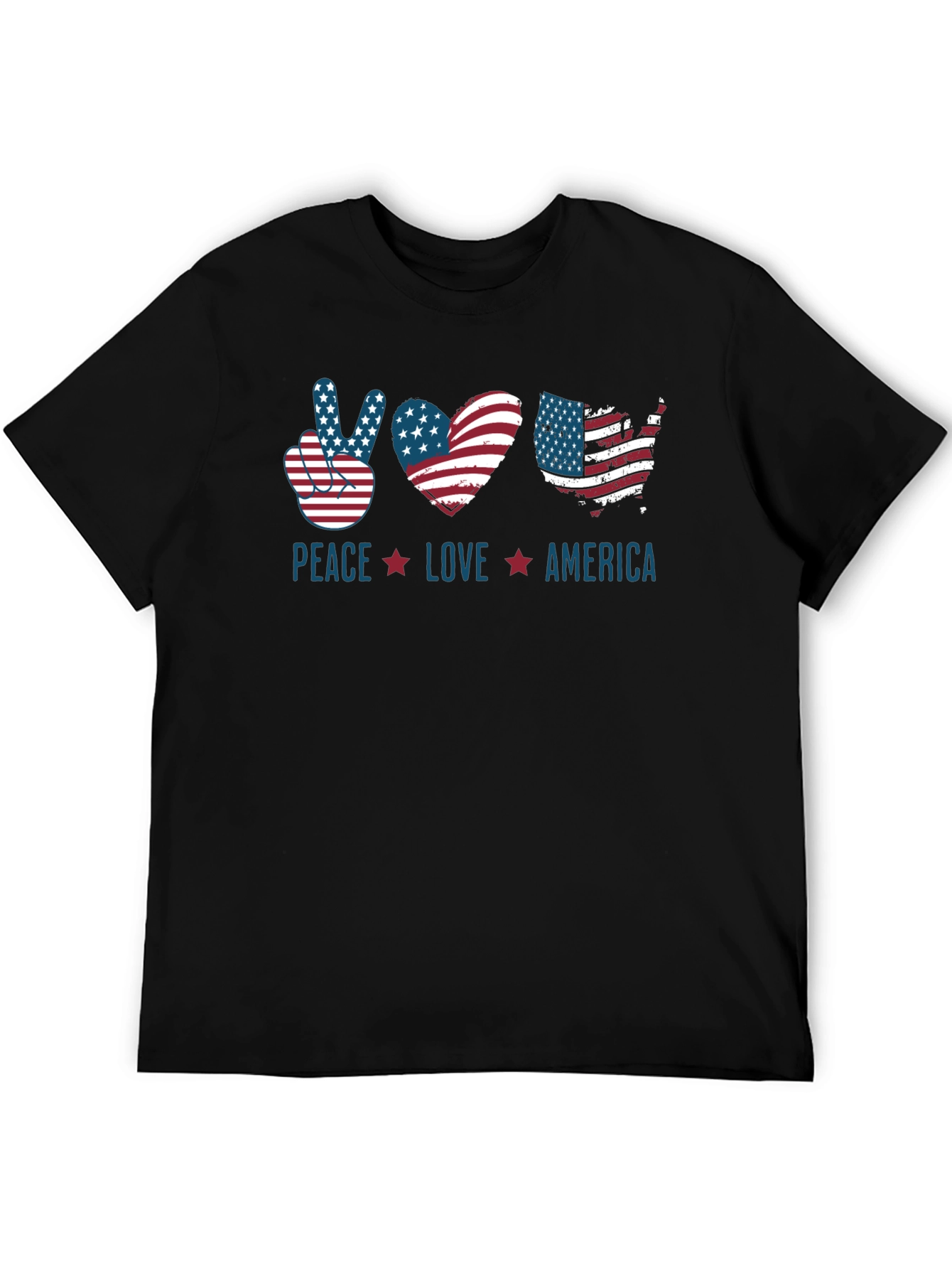 Black Patriotic Peace Love America T-Shirt view 5