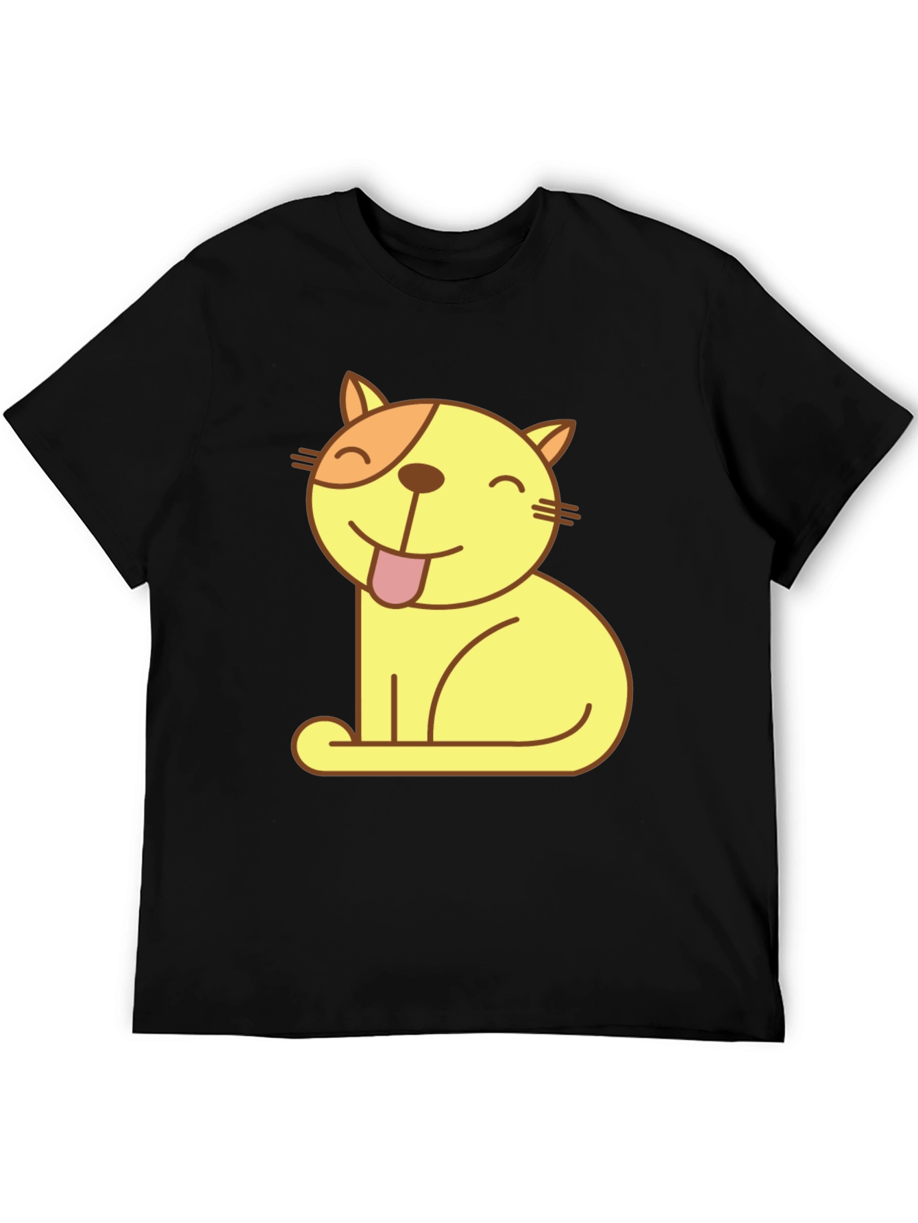 Black Cute Cartoon Cat Black T-Shirt view 5