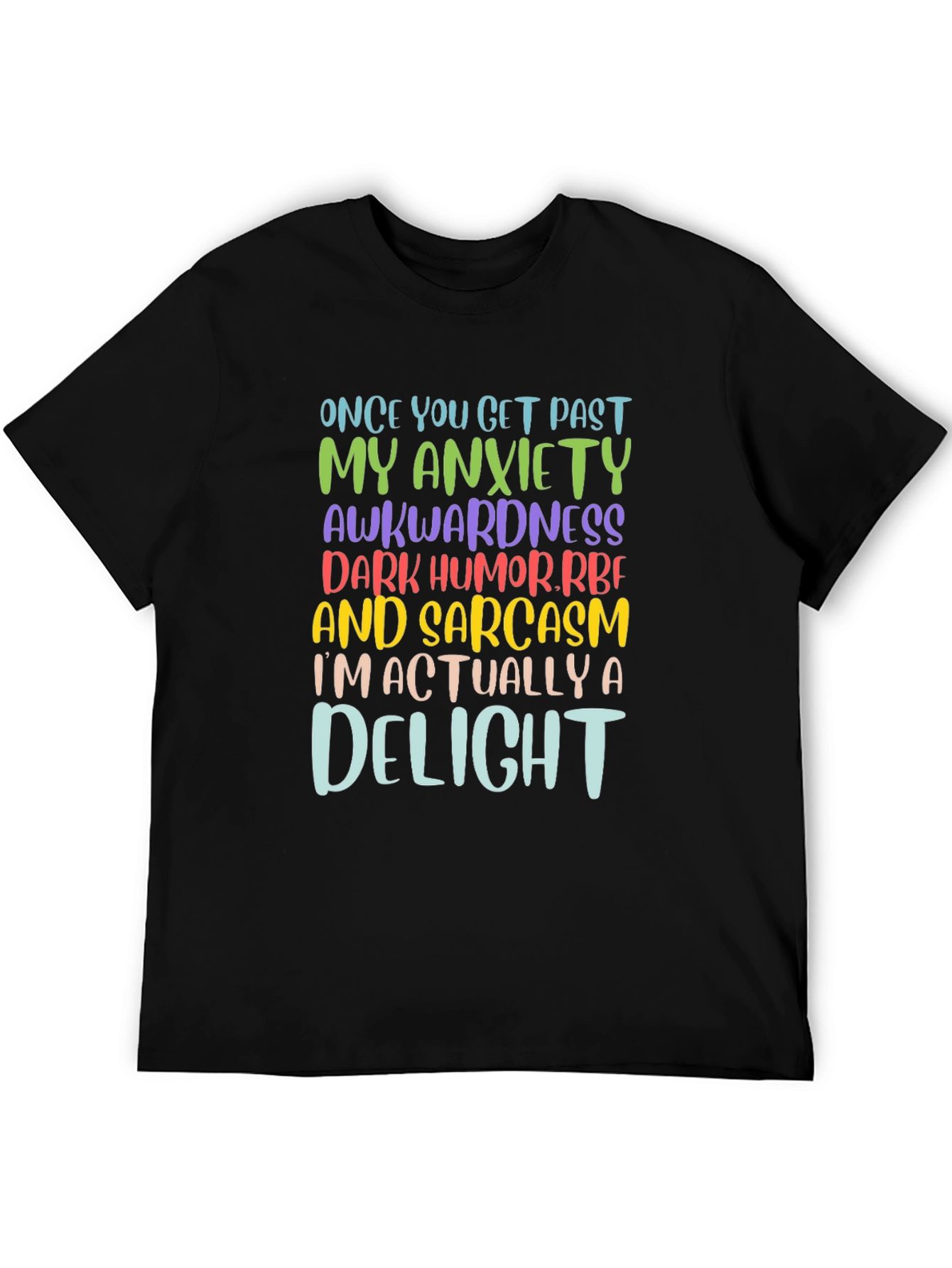 Black Anxiety Awkwardness Sarcasm Delight Novelty Graphic T-Shirt view 5