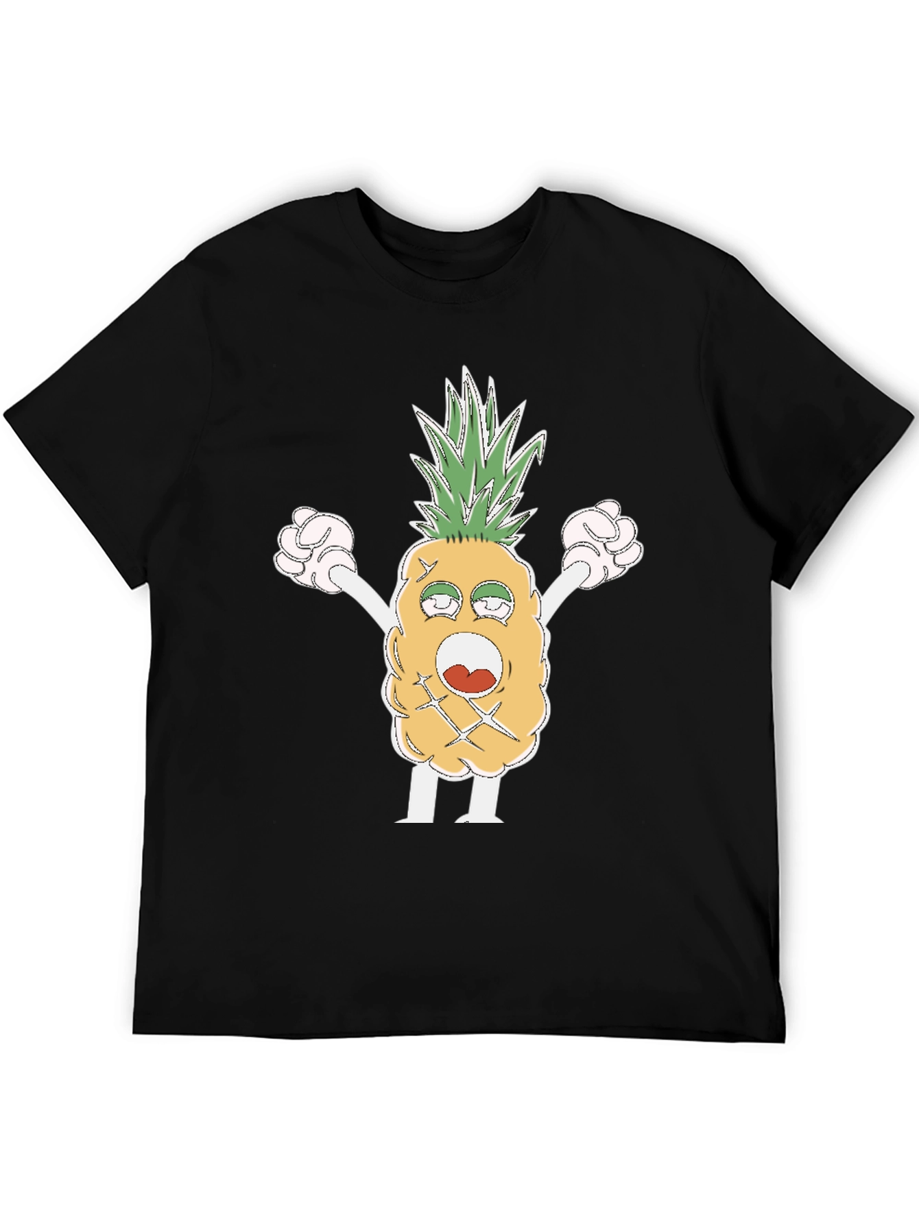 Black Funny Pineapple Cartoon T-Shirt - Black view 5