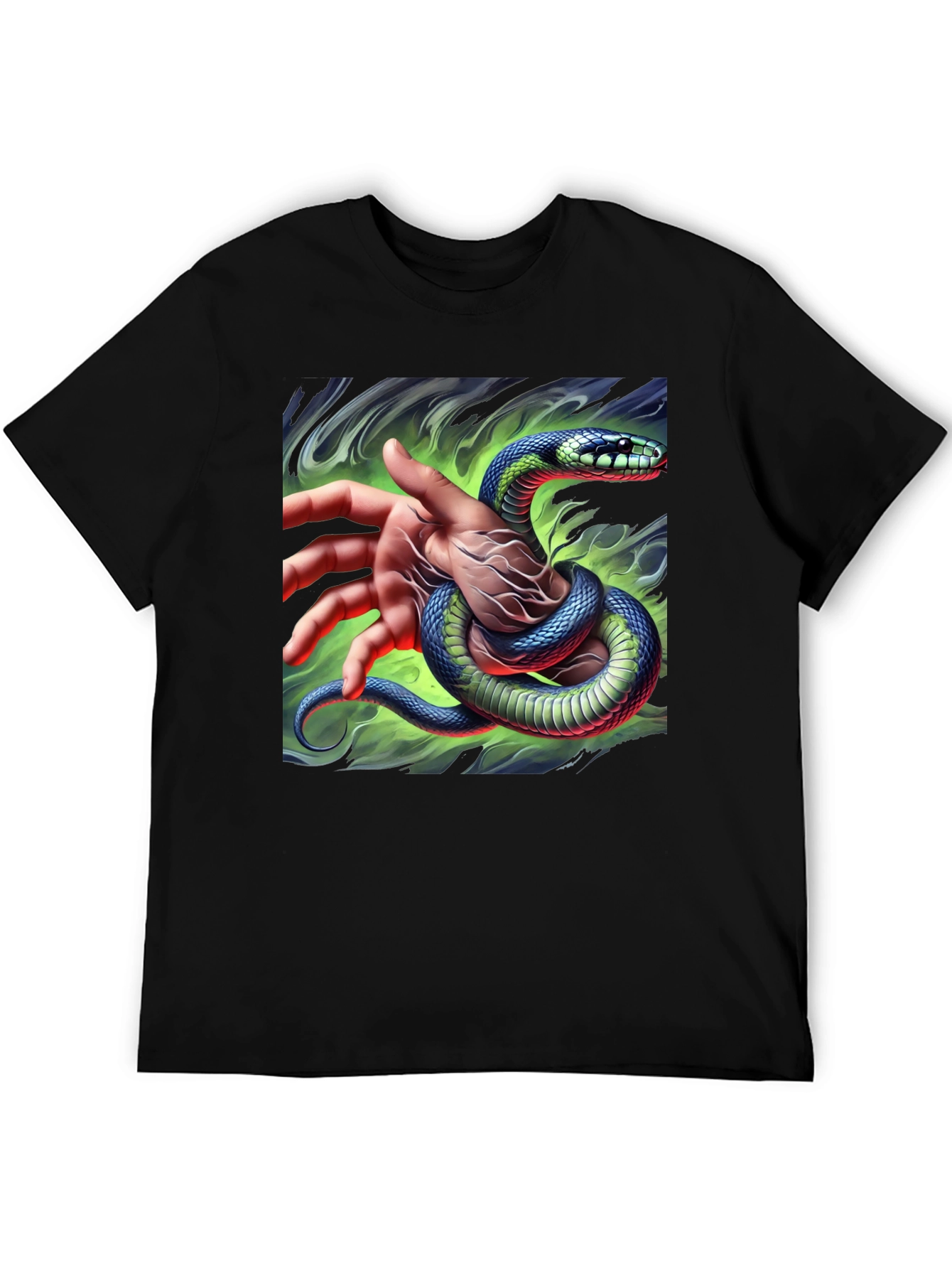 Black Mystic Snake Graphic Tee - Black Cotton T-Shirt view 5