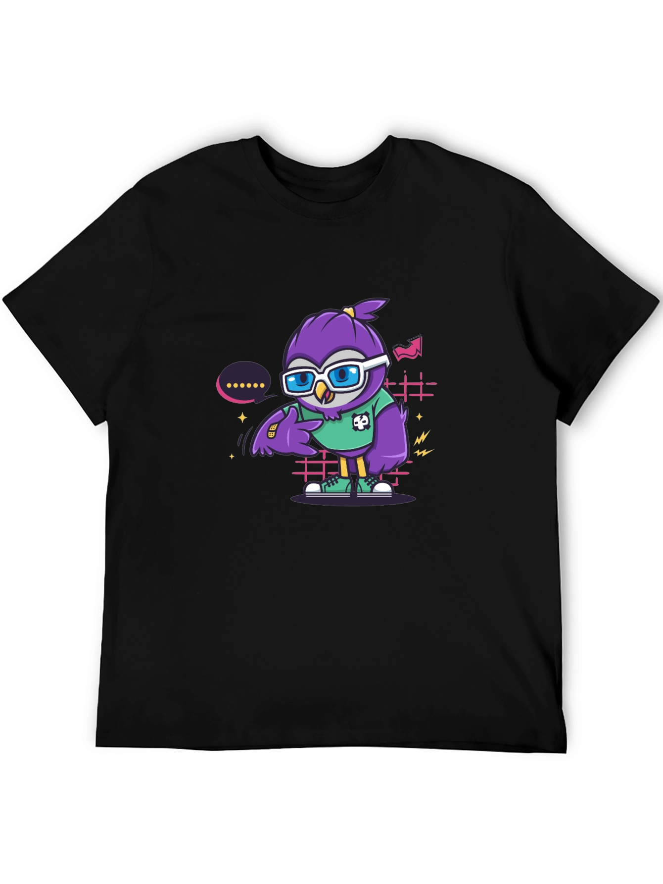 Black Cool Owl Graphic Tee - Trendy Cartoon Style view 5