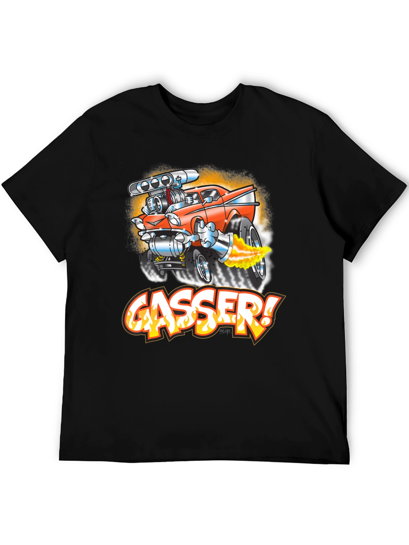 Black Gasser Cartoon Car Graphic T-Shirt view 5