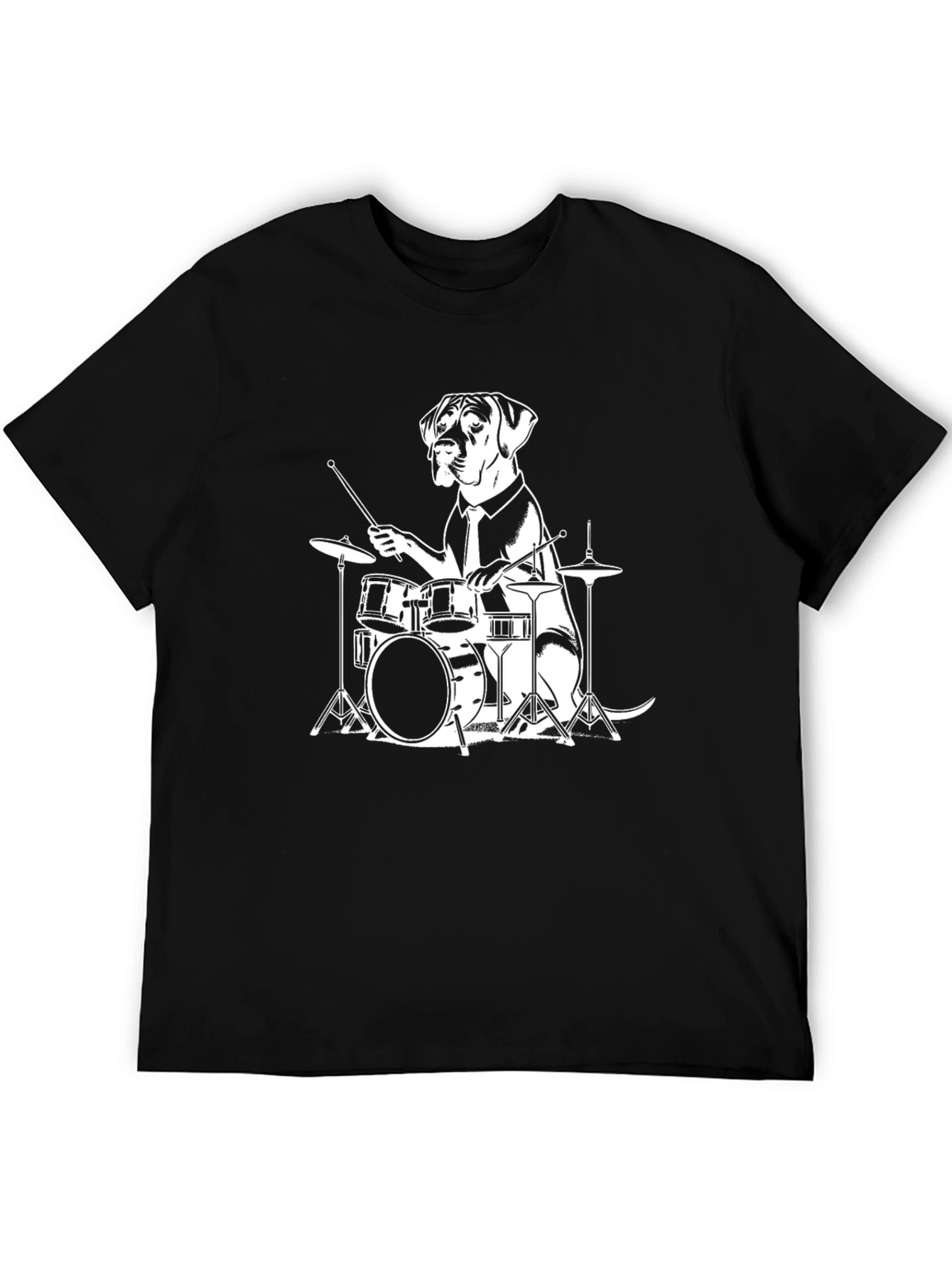 Black Dog Drummer Graphic Tee - Black Cotton T-Shirt view 5