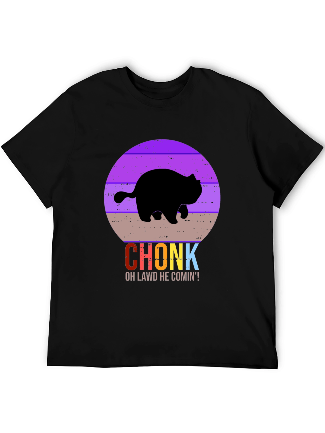 Black Chonk Cat T-Shirt - Oh Lawd He Comin'! view 5