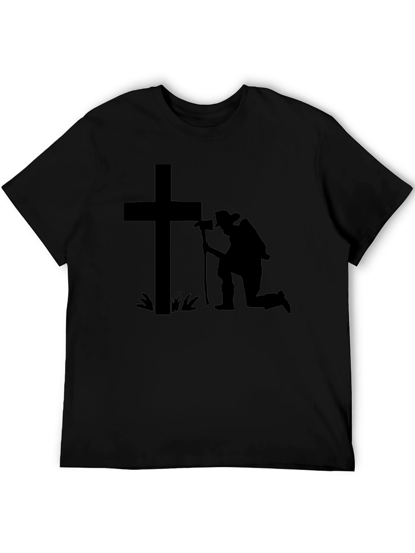 Black Kneeling Firefighter Cross T-Shirt view 5