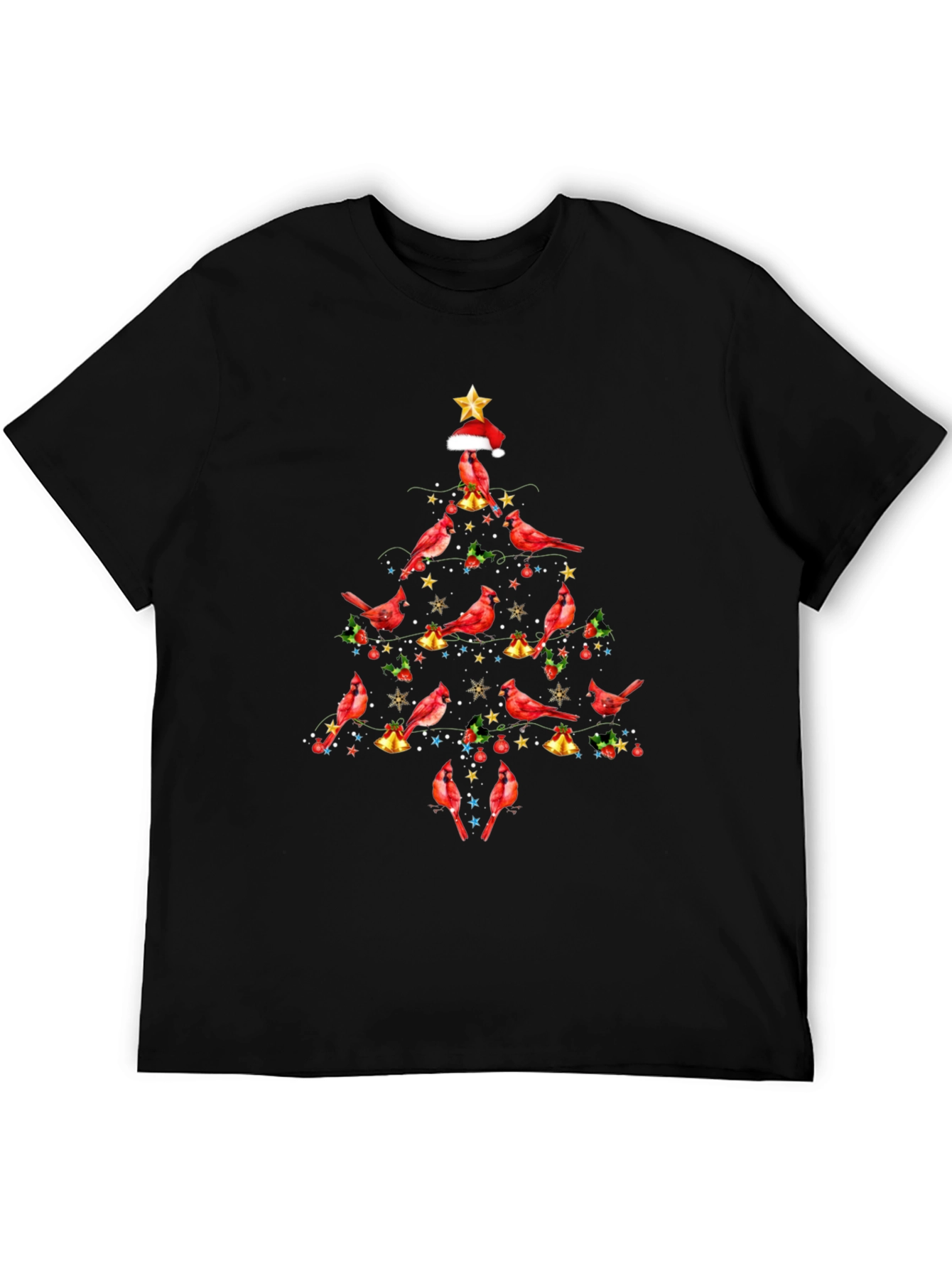 Black Cardinal Christmas Tree Graphic Tee view 5