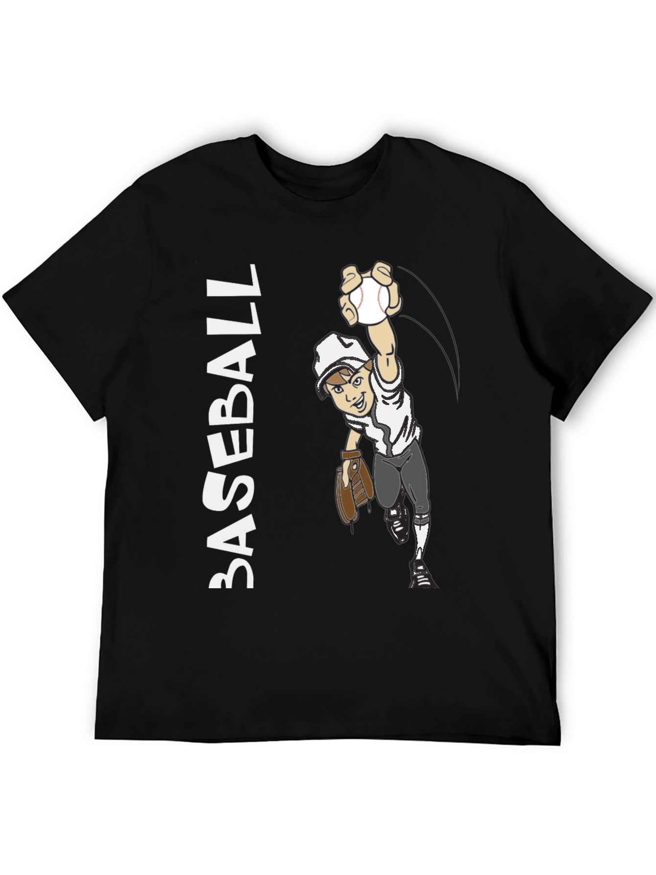 Black Cartoon Baseball Player Graphic Tee - Black Cotton Blend view 5