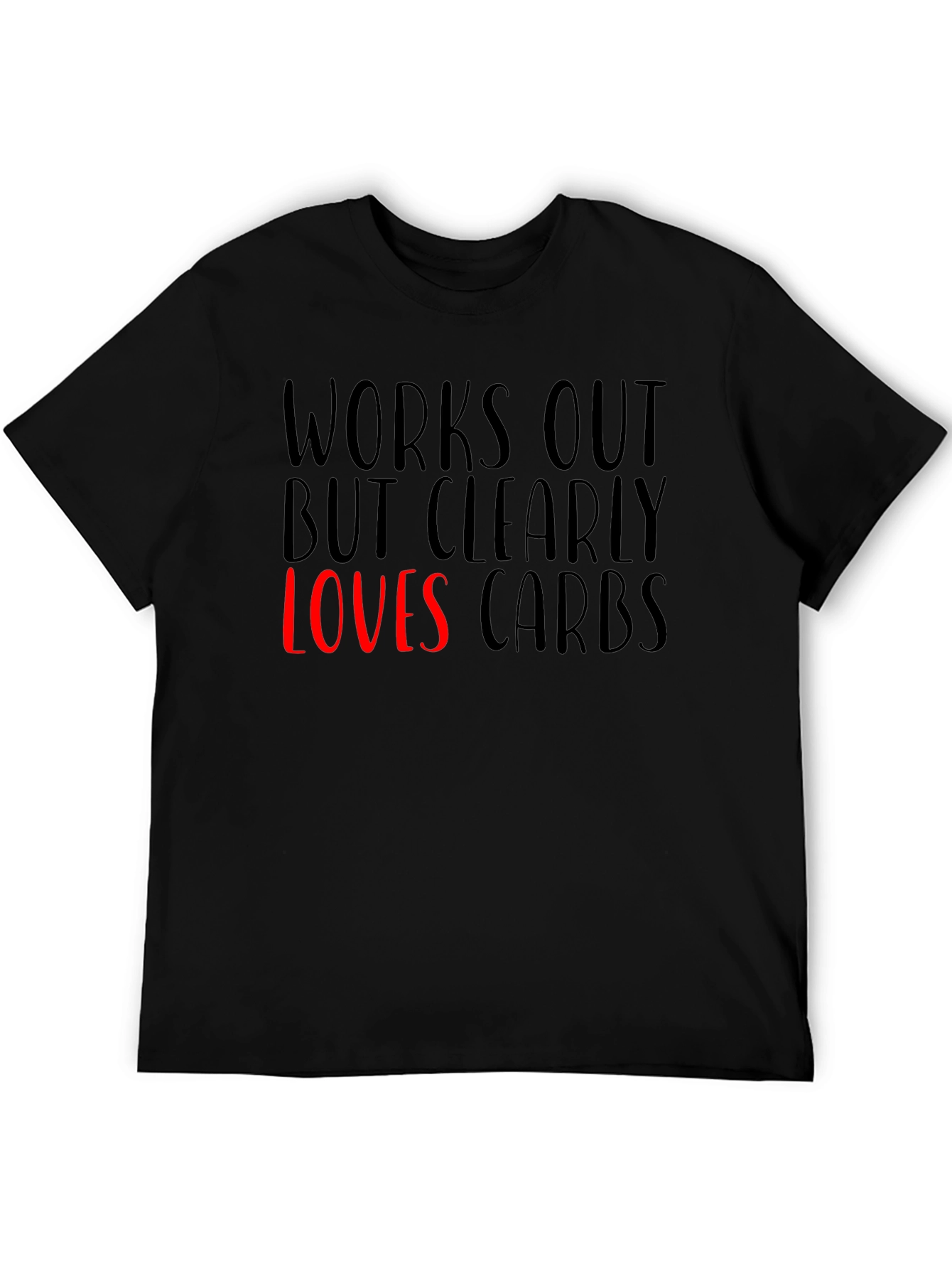 Black Funny Works Out Loves Carbs Graphic T-Shirt view 5