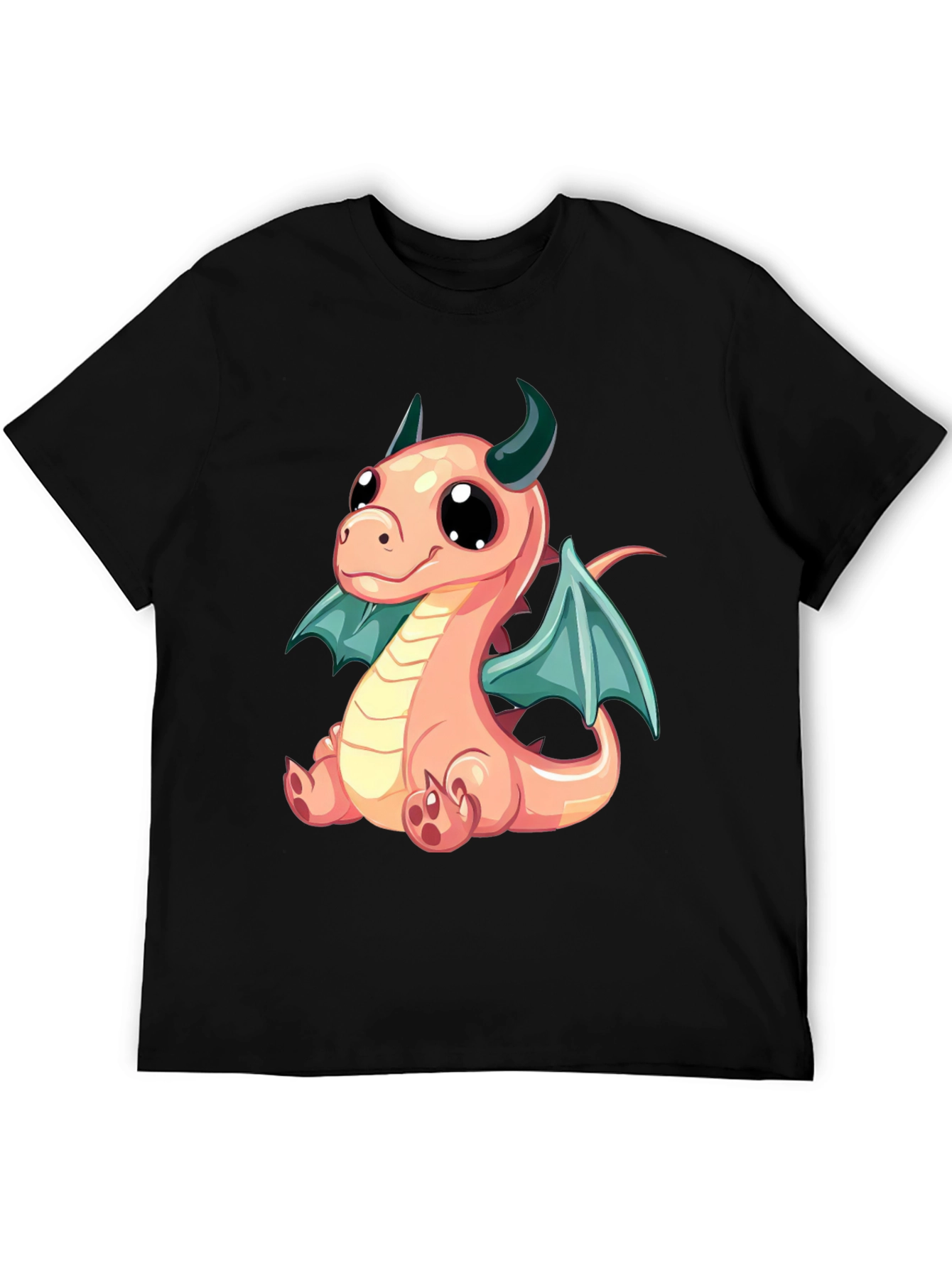 Black Cute Cartoon Dragon Graphic Tee - Black view 5