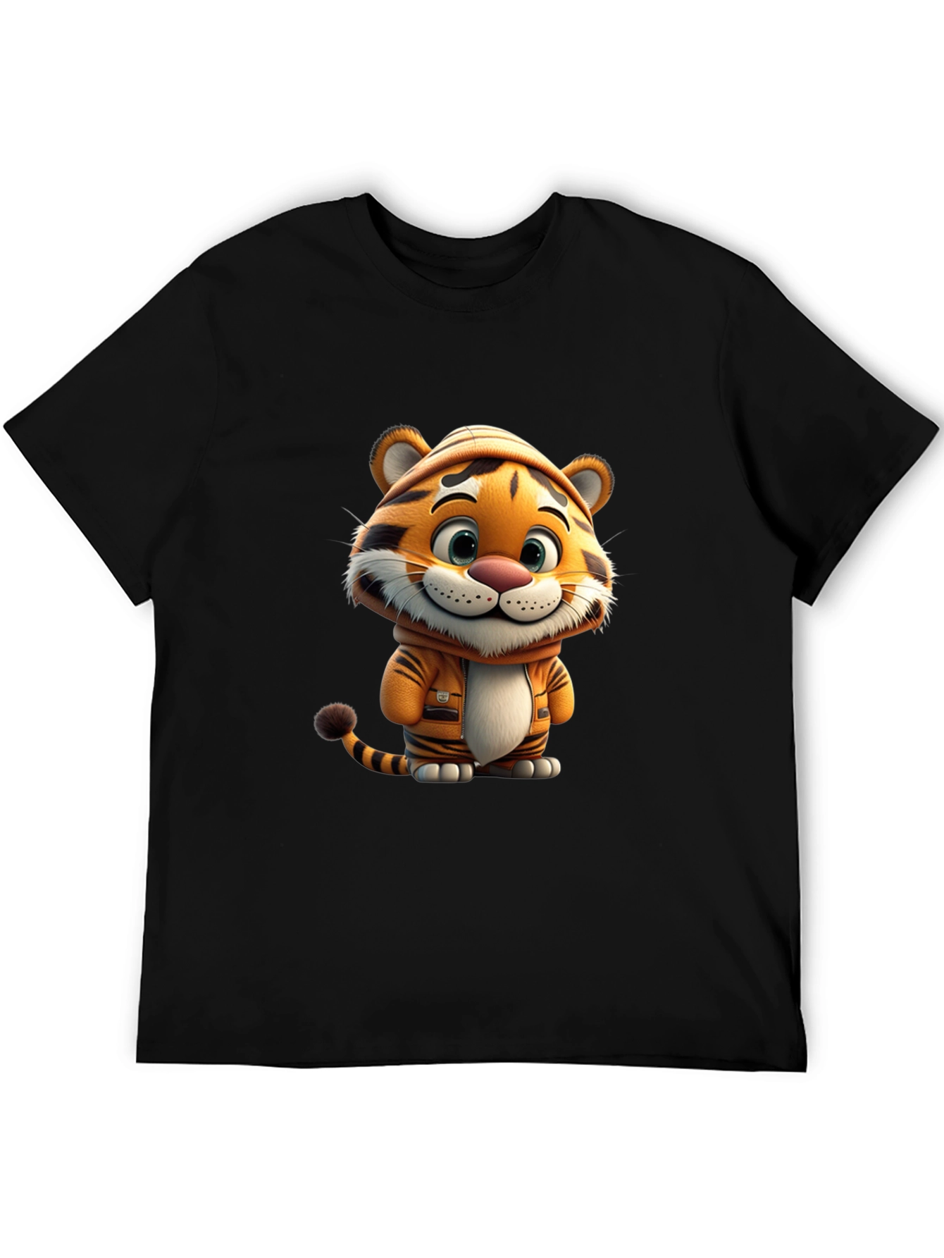 Black Cute Cartoon Tiger Black T-Shirt view 5