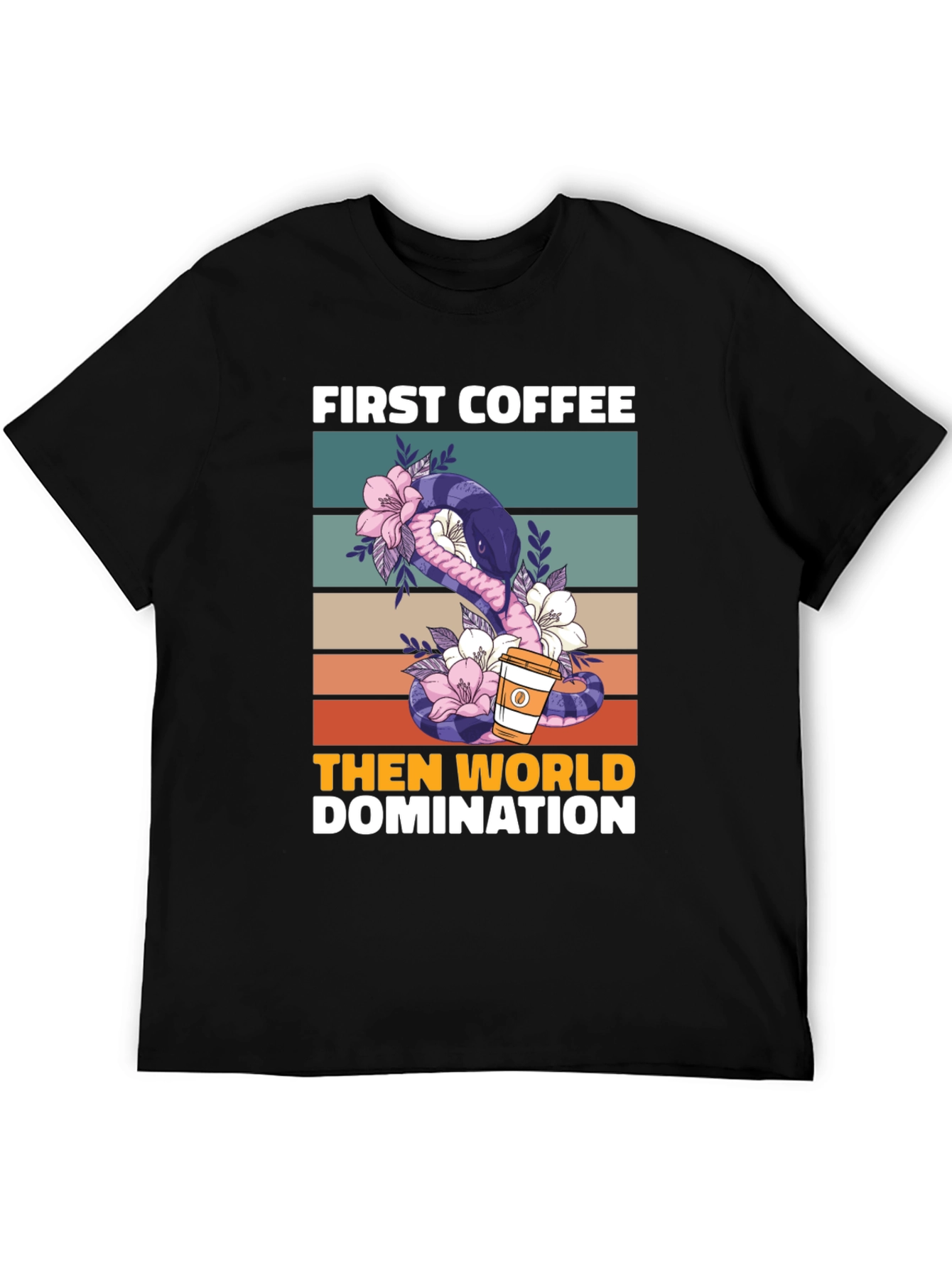 Black First Coffee Then World Domination T-Shirt view 5