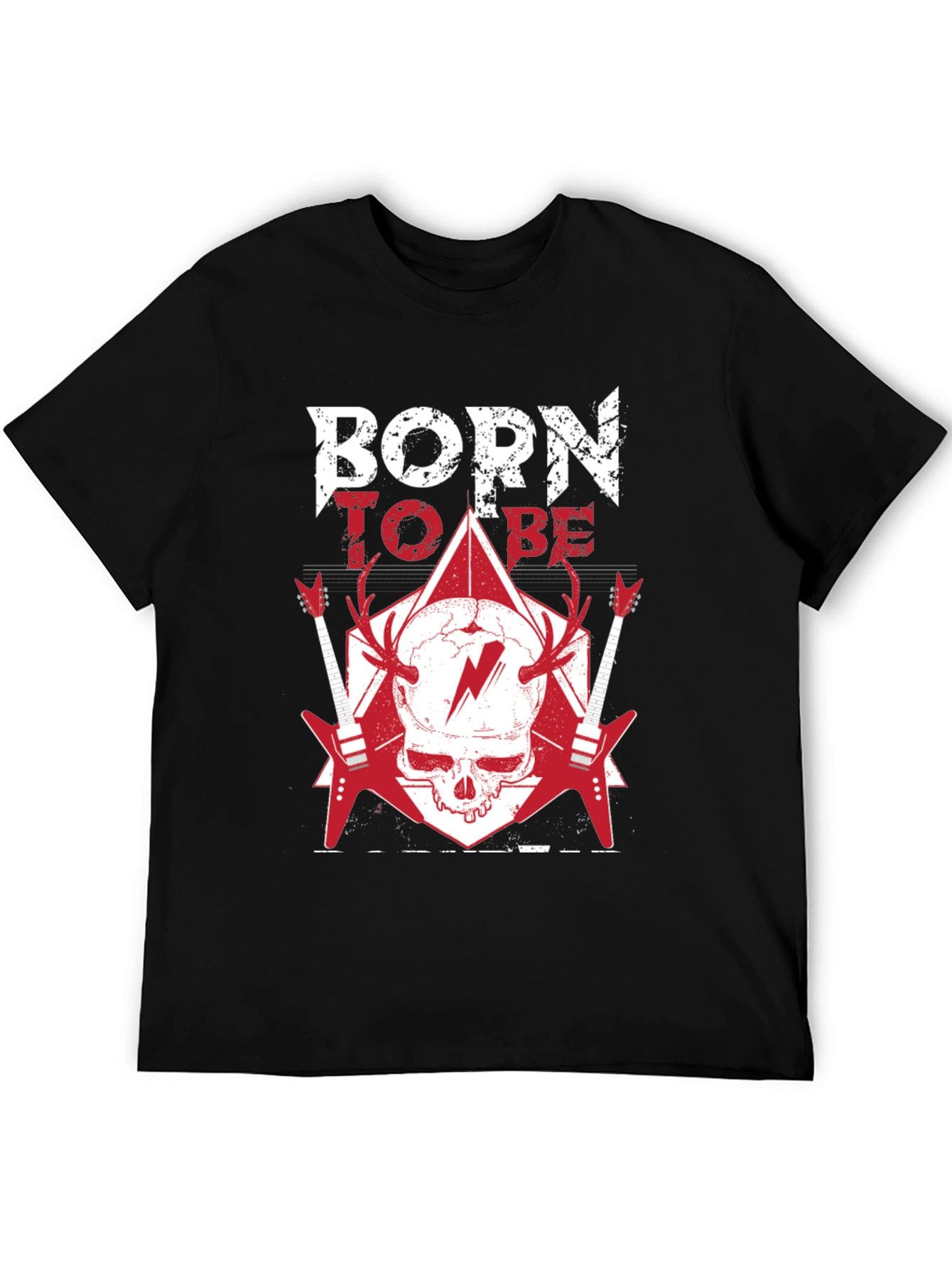Black Born To Be T-Shirt: Rock & Roll Skull Tee view 5