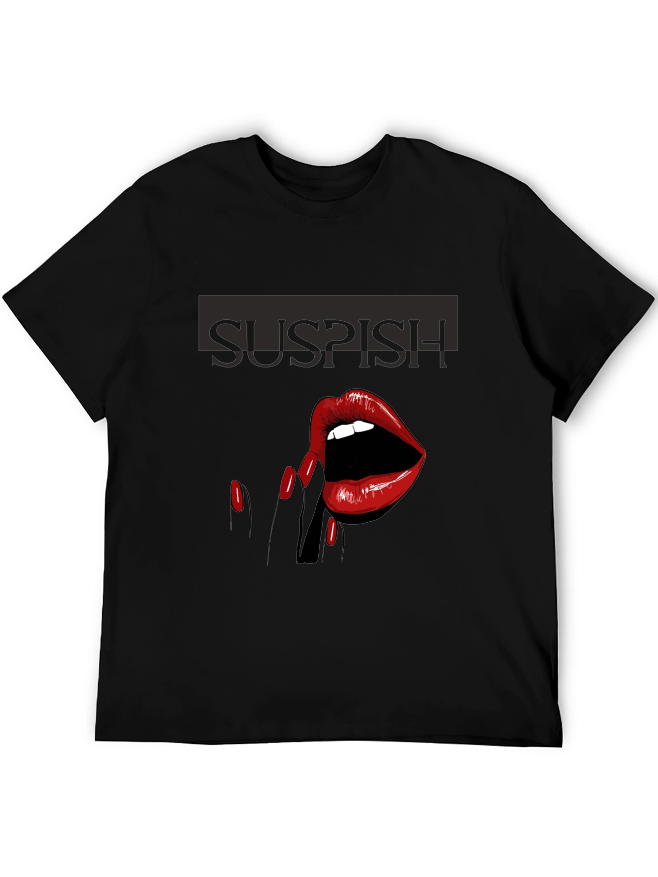 Black Suspish Lips Graphic Tee - Black Cotton T-Shirt view 5