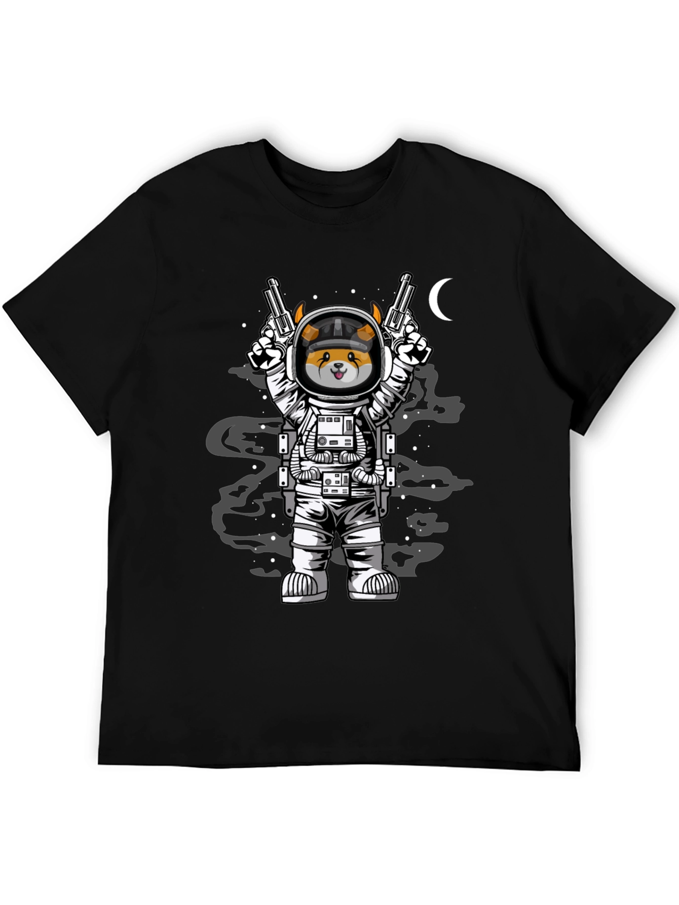 Black Space Dog T-Shirt - Astronaut Doge with Guns view 5