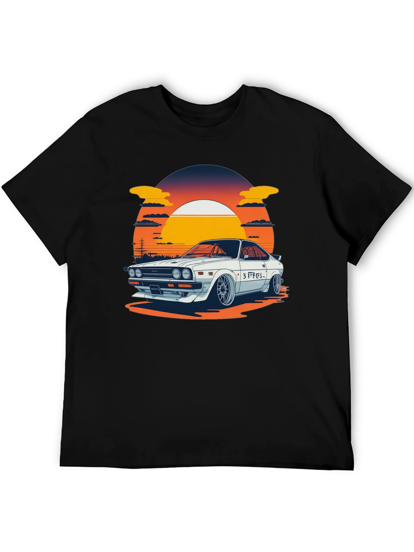 Black Retro Car Graphic Tee - Sunset Style view 5