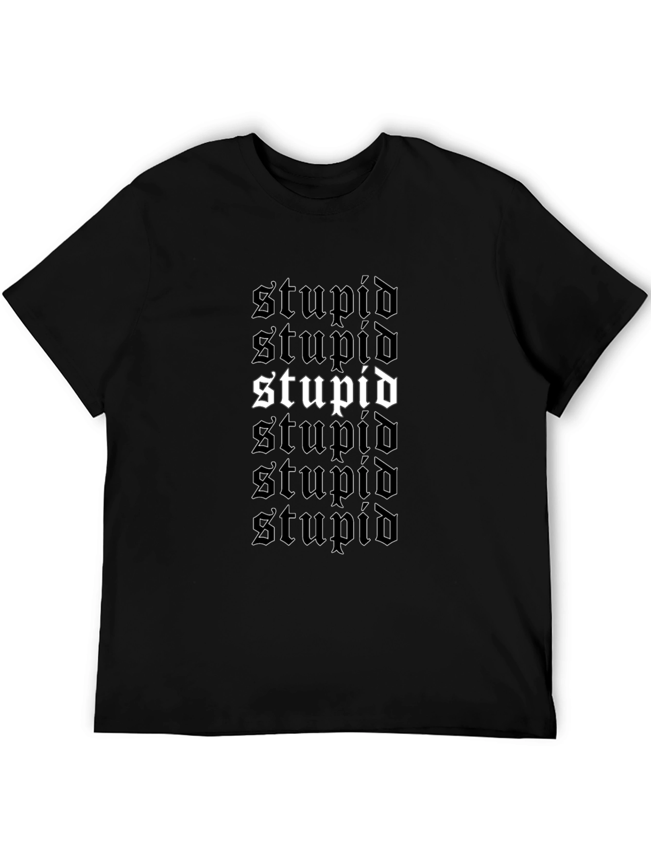 Black Stupid Graphic Print Black Crew Neck T-Shirt view 5