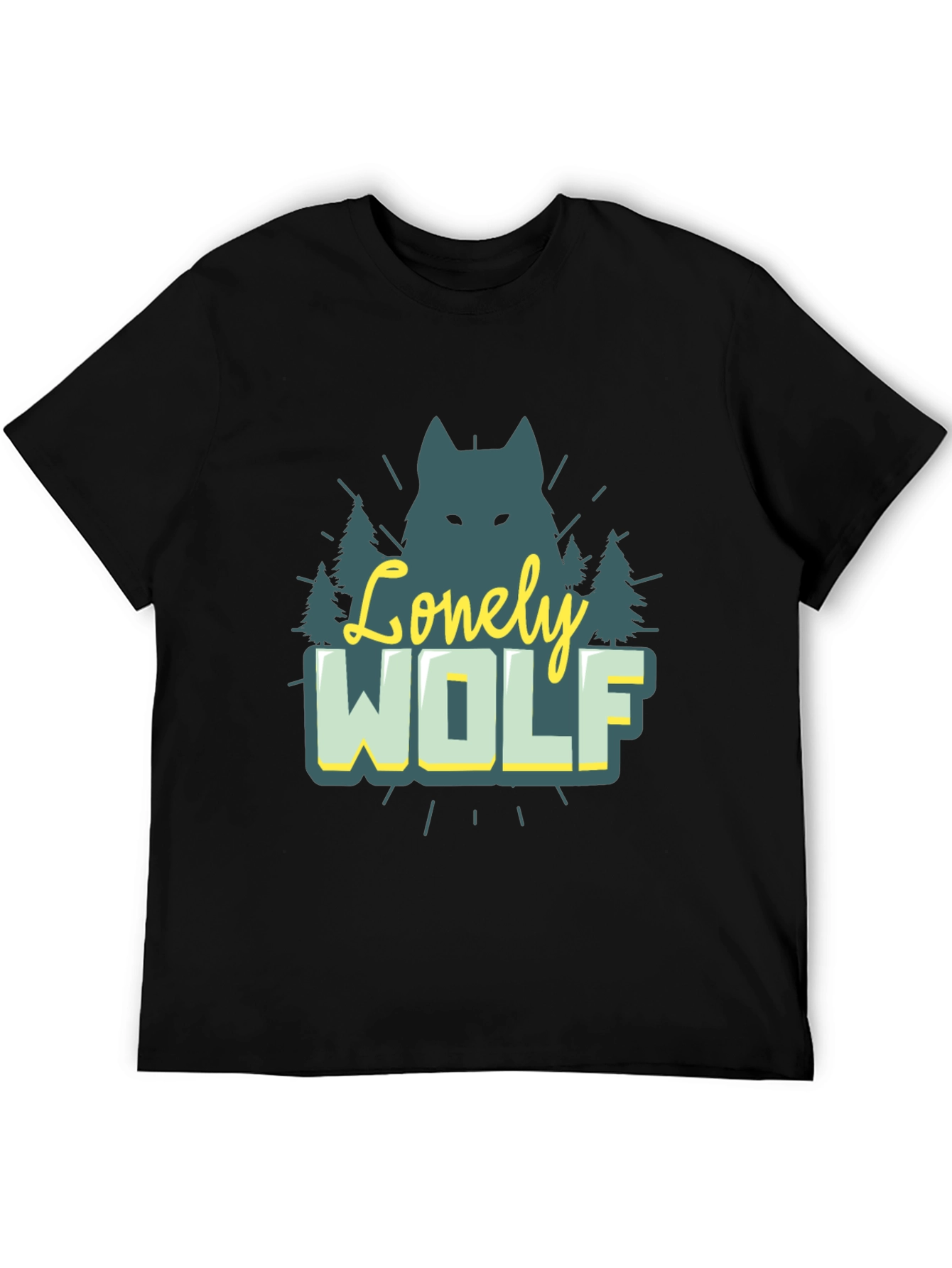 Black Lonely Wolf Graphic Tee - Nature Inspired Black T-Shirt view 5