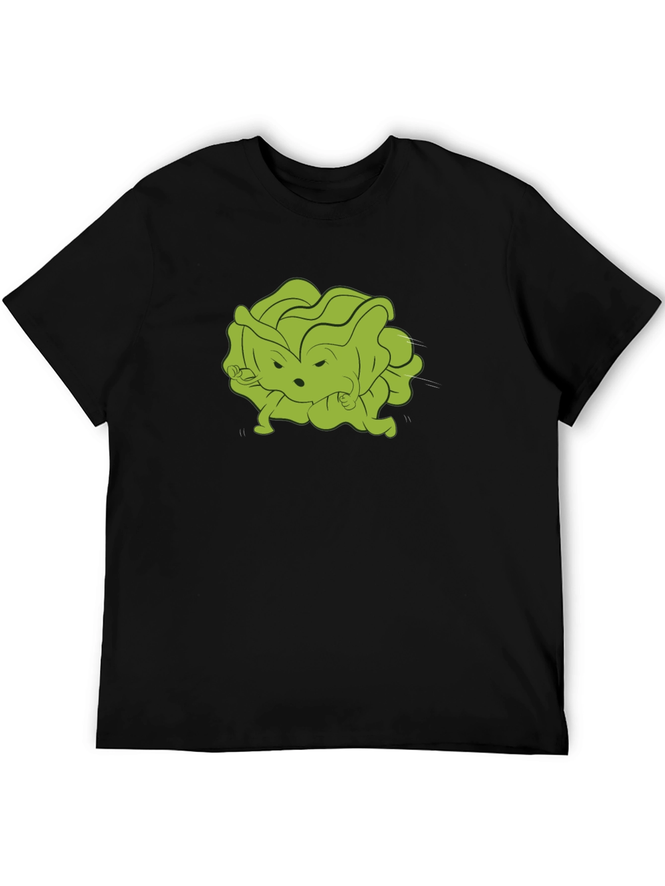 Black Funny Cartoon Lettuce Character Black T-Shirt view 5