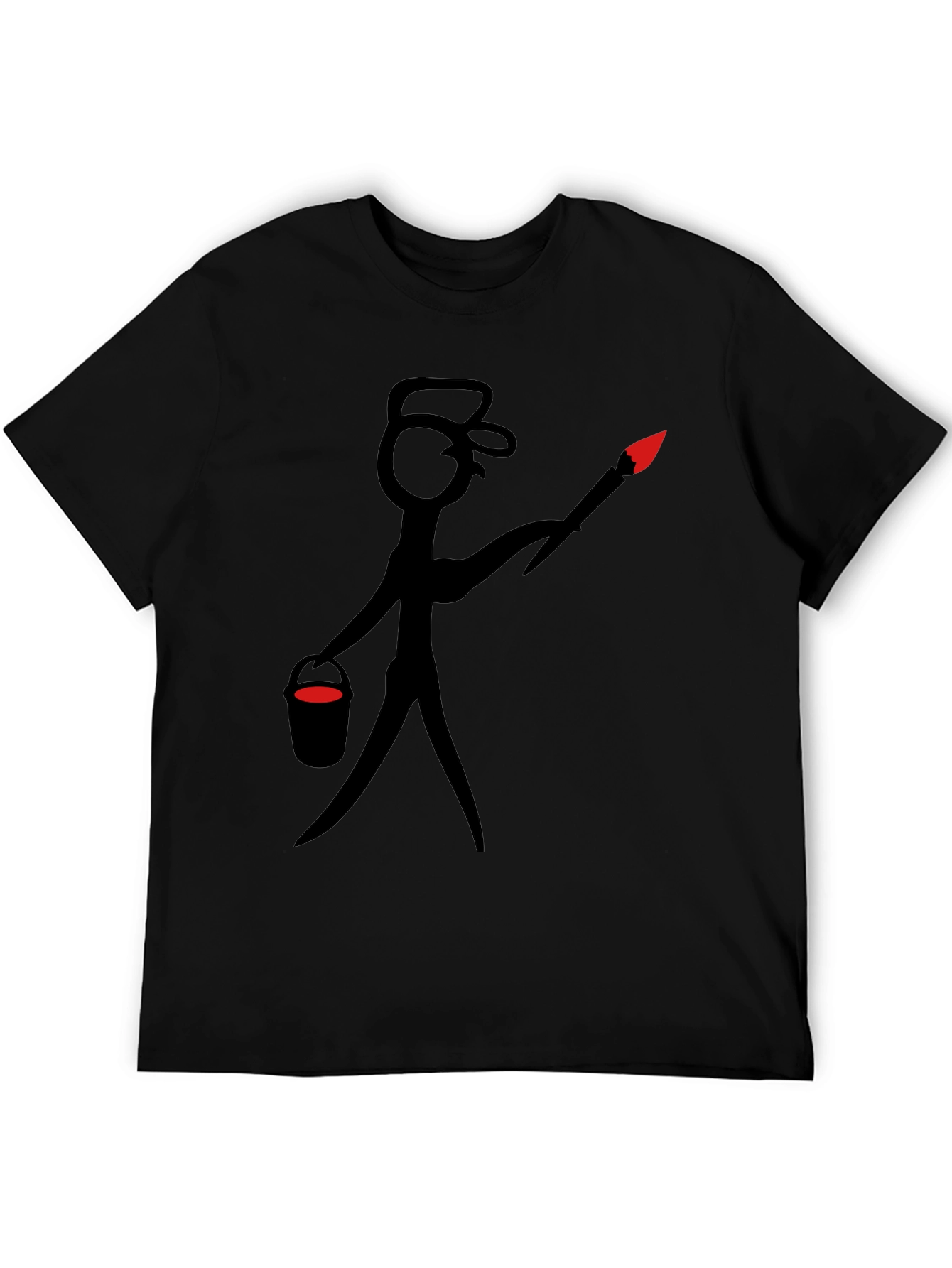 Black Painter Stick Figure Graphic Tee - Black Cotton Casual Wear view 5