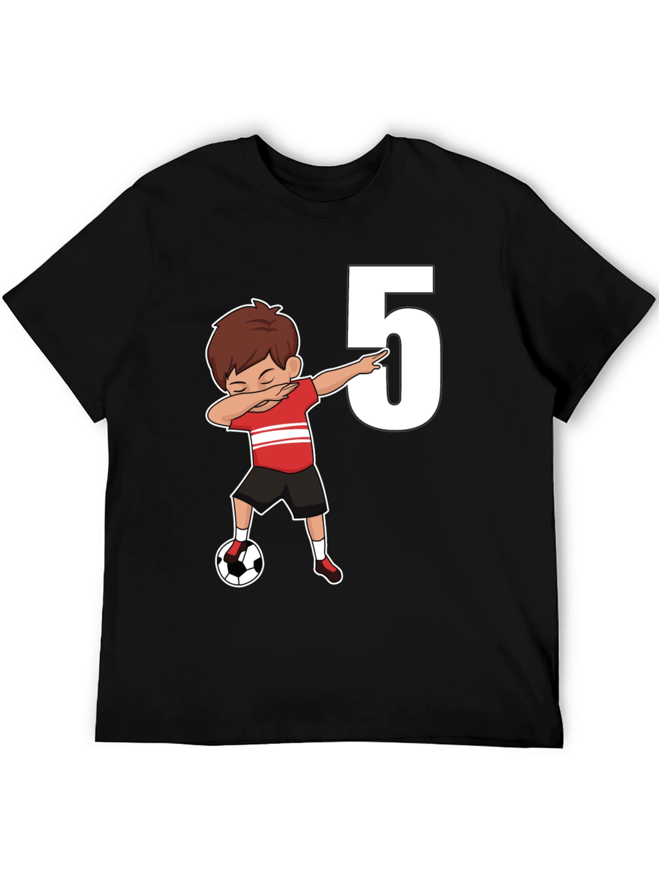 Black Kids 5th Birthday Soccer Dab T-Shirt view 5
