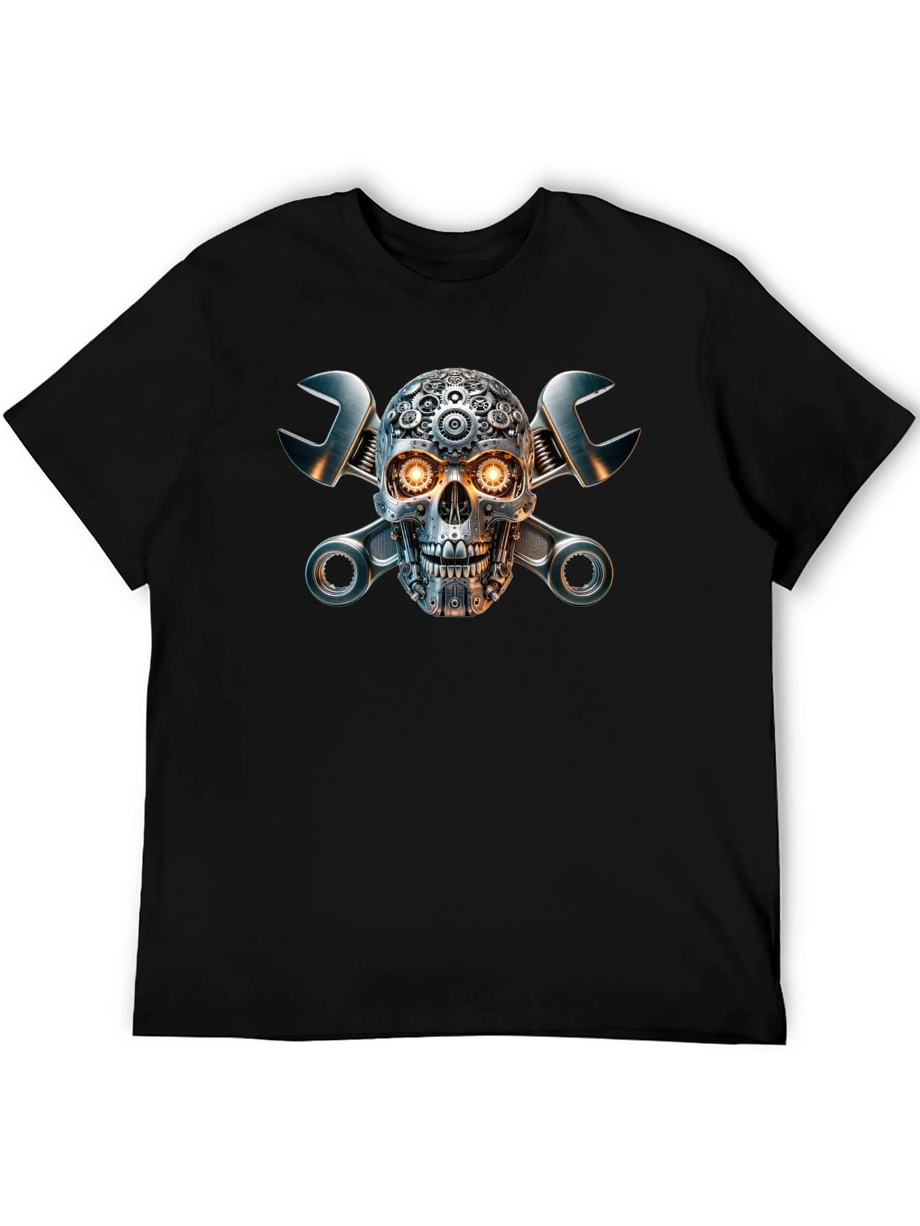 Black Steampunk Skull & Wrench Graphic Tee view 5