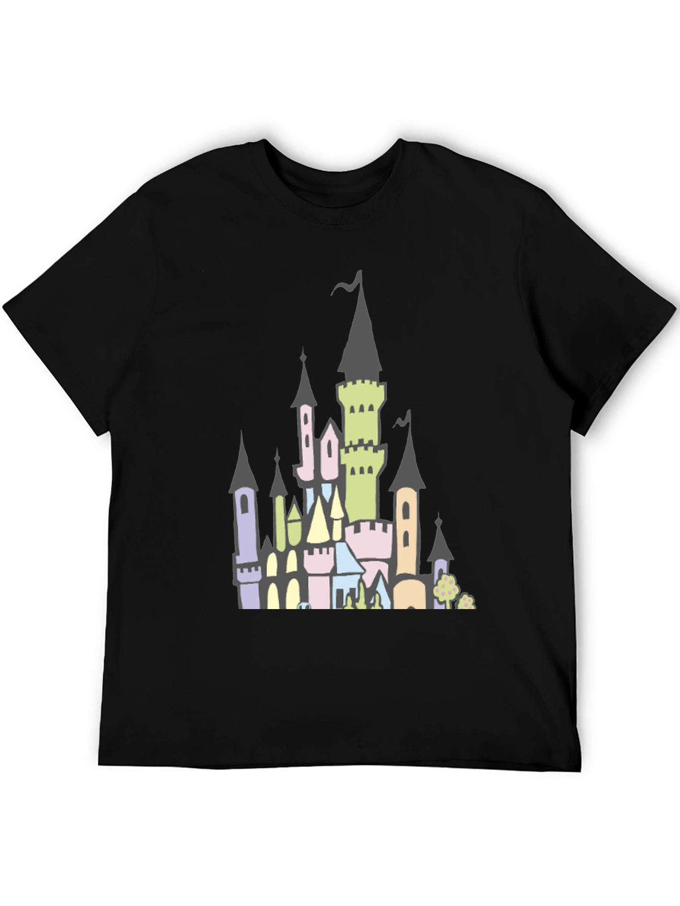 Black Fantasy Castle Graphic Tee - Black Cotton Shirt view 5