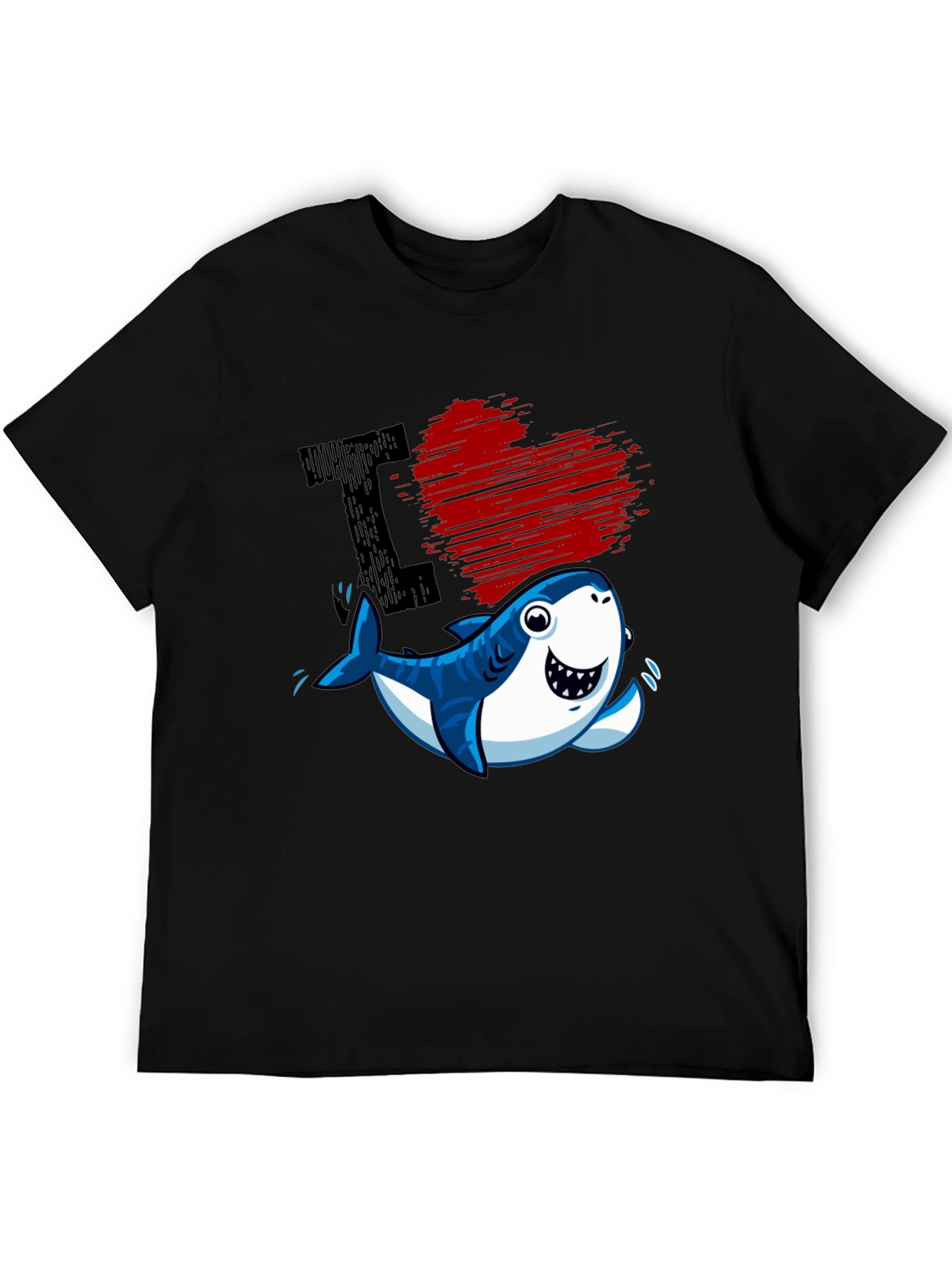 Black I Love Sharks T-Shirt - Cute Cartoon Graphic Tee view 5