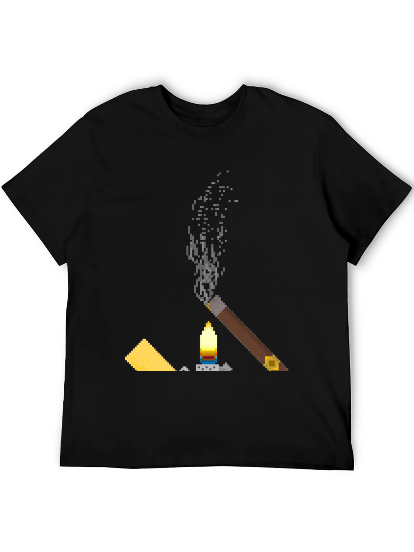 Pixel Art Cigar & Candle Graphic T-Shirt - 5