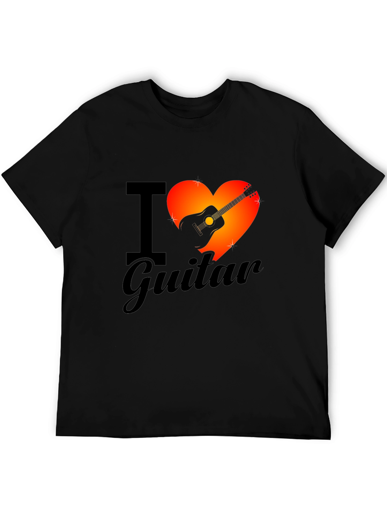 Black I Heart Guitar Graphic Tee - Black Cotton T-Shirt view 5
