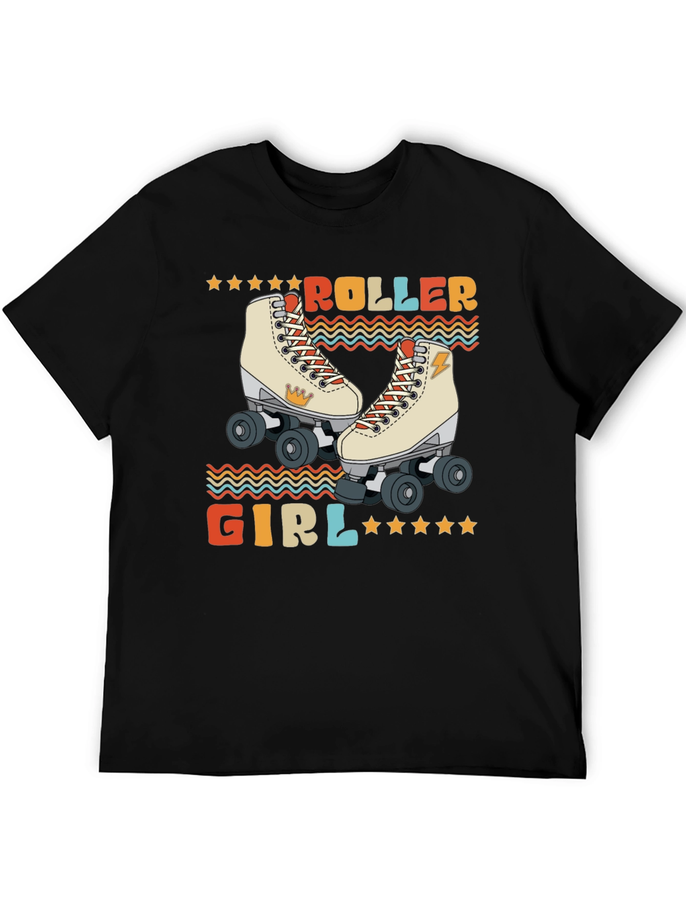 Black Retro Roller Girl T-Shirt - Vintage Style Skate Tee view 5