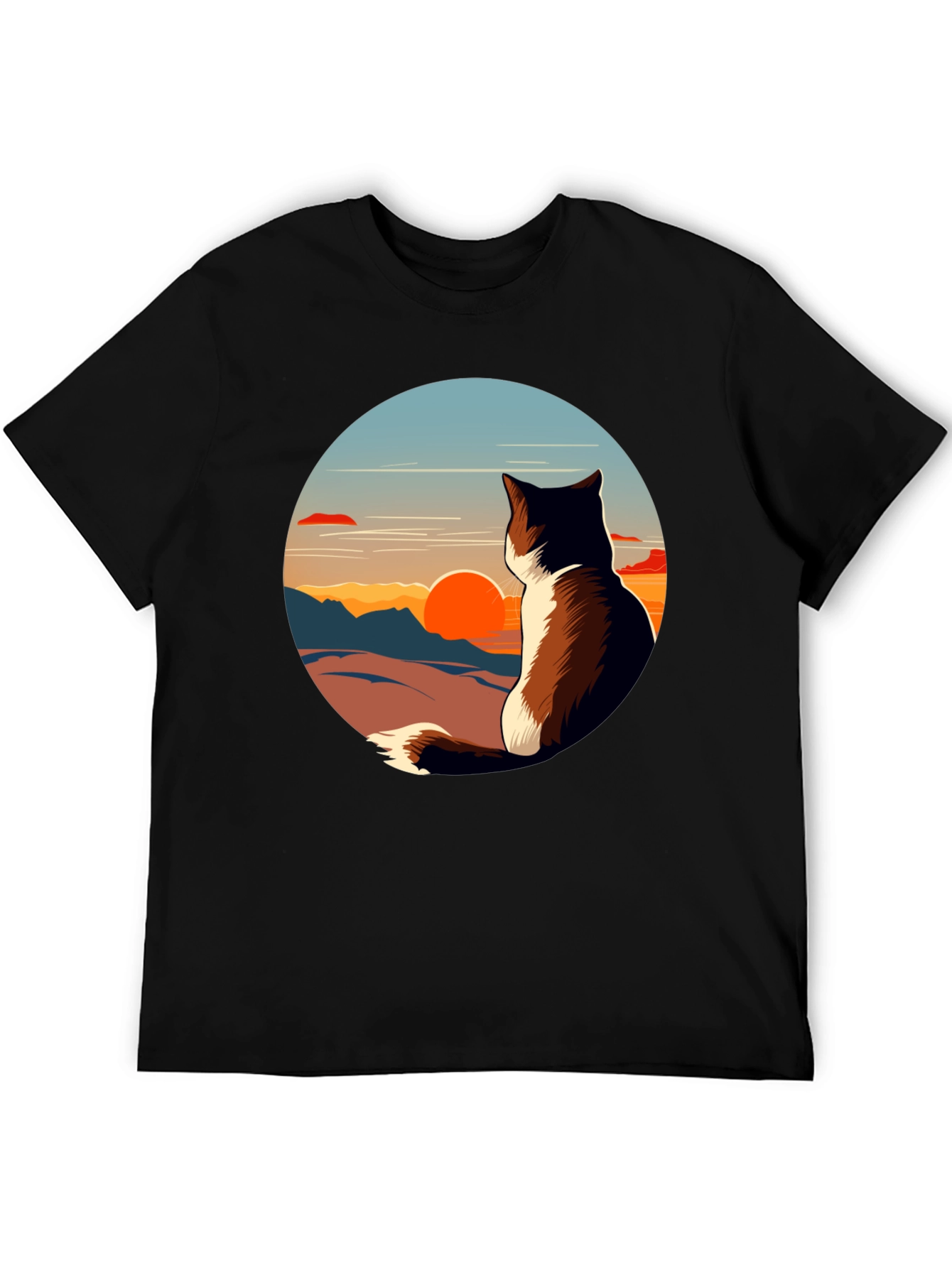Black Sunset Cat Graphic Tee - Unisex Black T-Shirt view 5