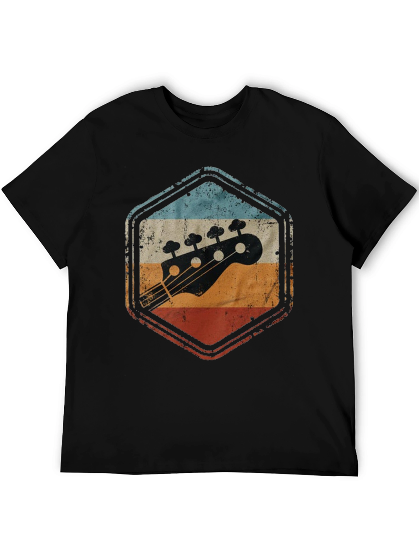 Black Retro Bass Guitar T-Shirt - Vintage Style view 5