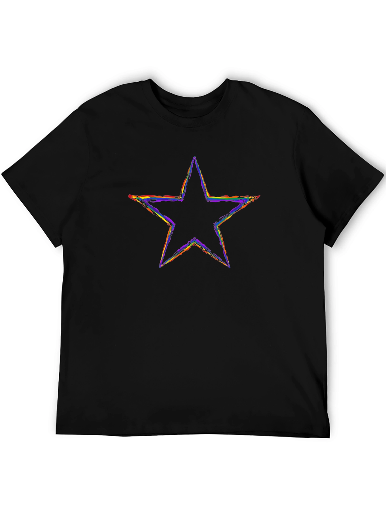Black Rainbow Star Graphic Tee - Black Cotton T-Shirt view 5