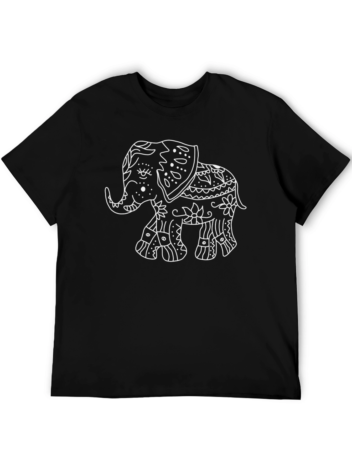 Black Elephant Art Graphic Tee - Black Cotton T-Shirt view 5