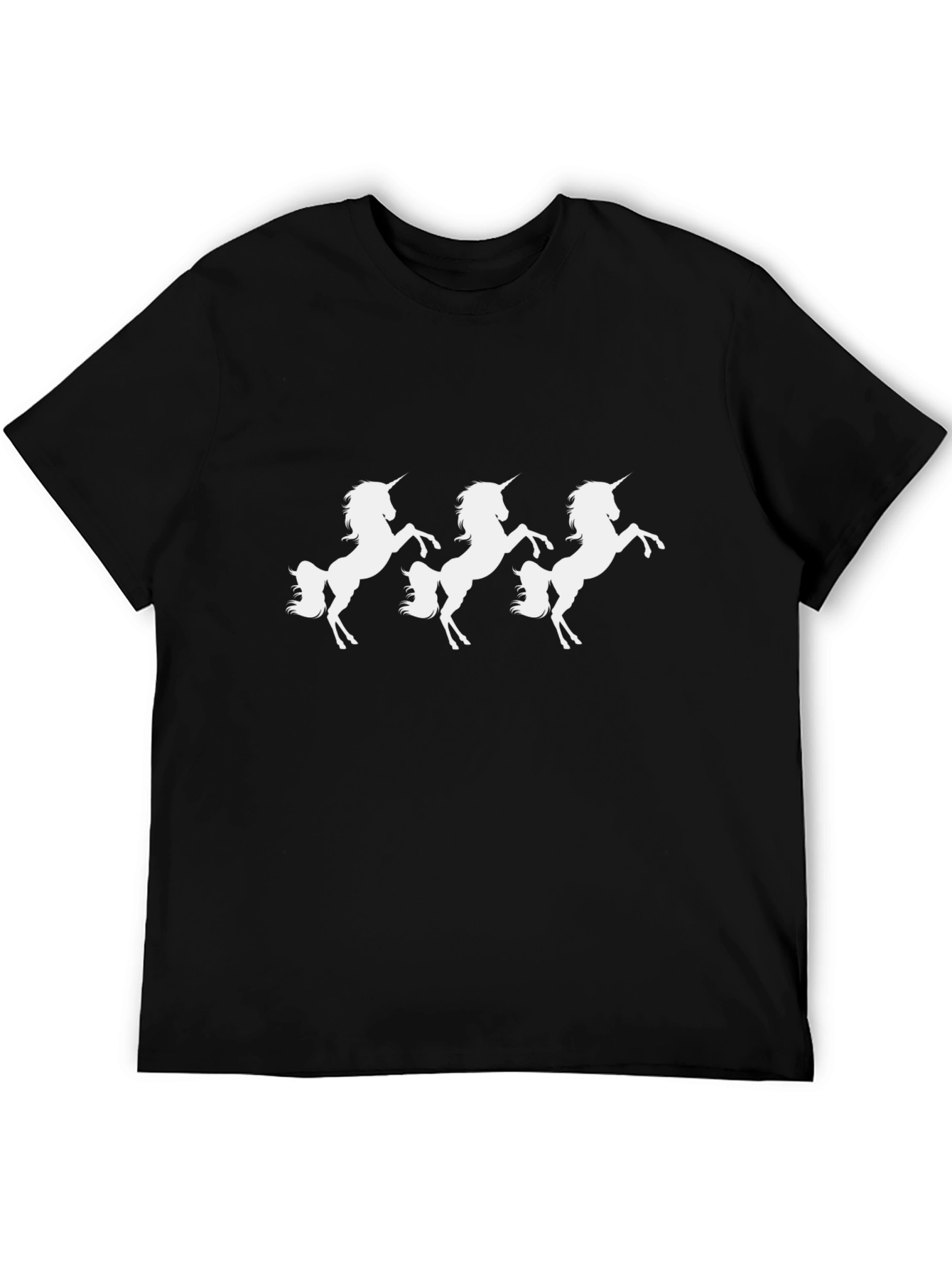 Black Unicorn T-Shirt - Black Cotton Tee with Three White Unicorns view 5