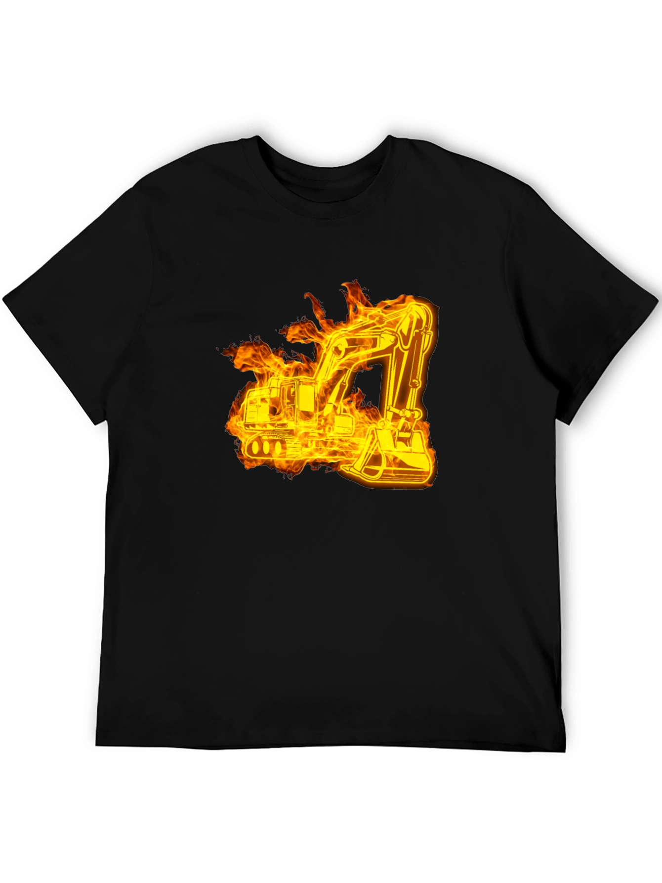 Black Fiery Excavator Black T-Shirt - Construction Tee view 5