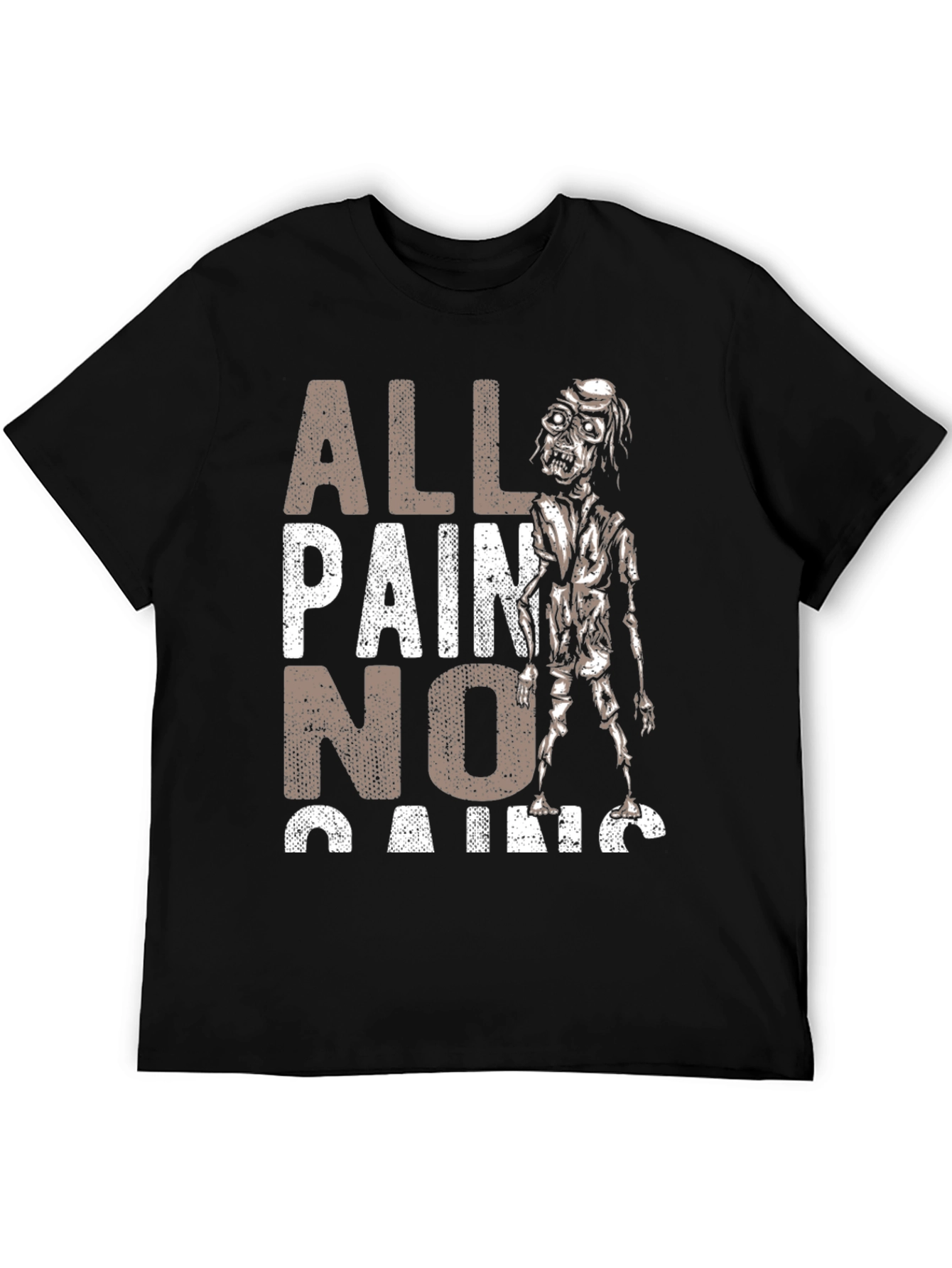 Black All Pain No Gains Zombie Graphic T-Shirt view 5
