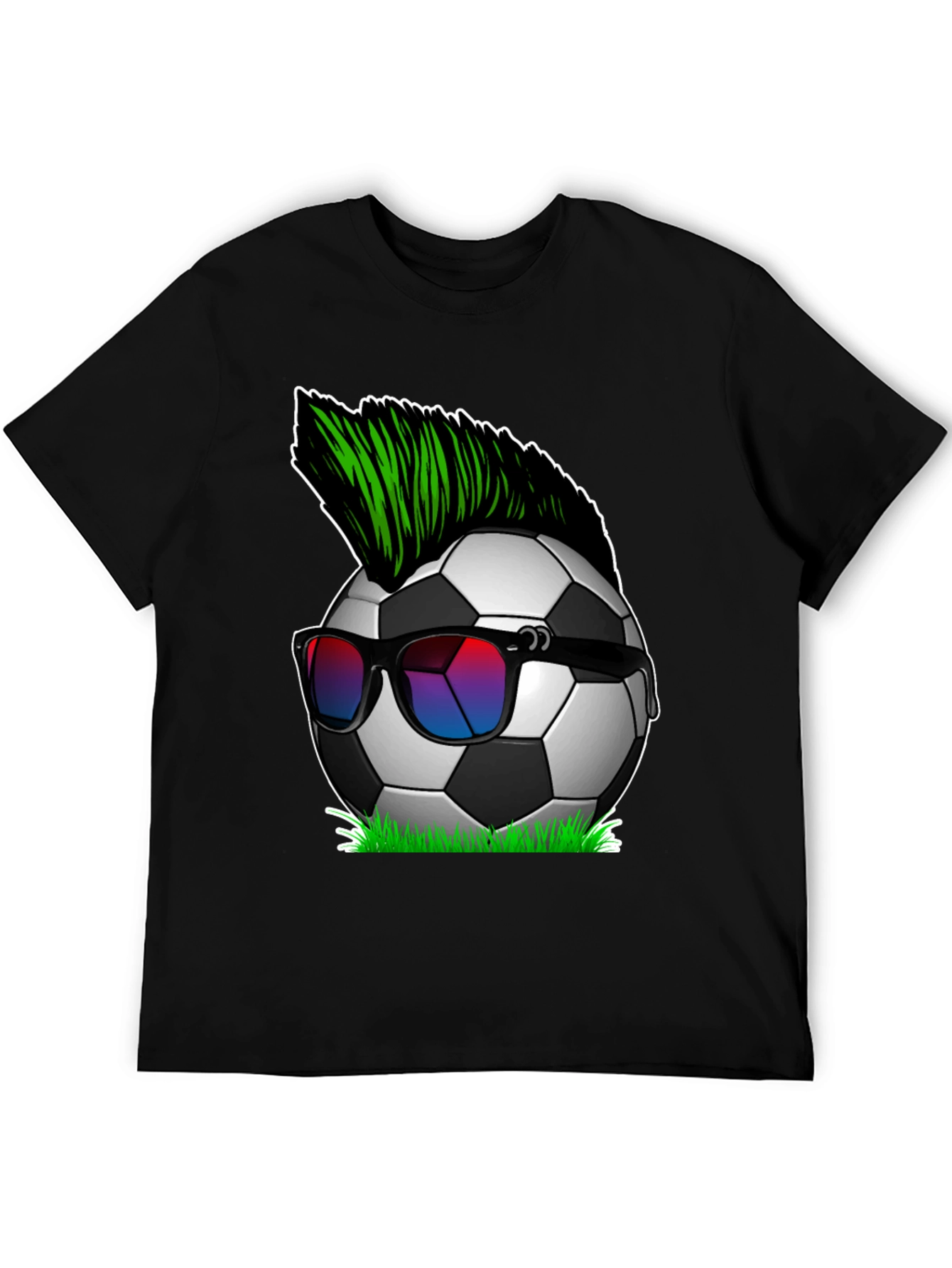 Black Soccer Ball Mohawk Graphic Tee - Cool & Unique! view 5