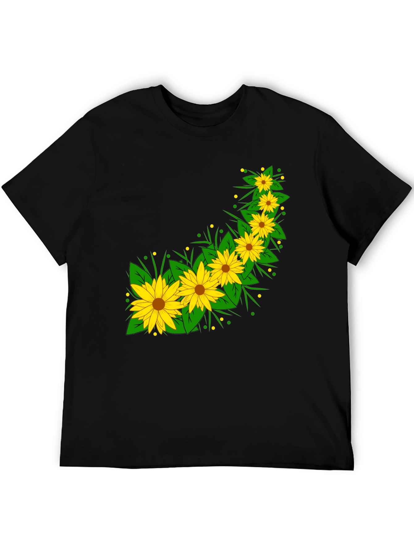 Black Sunflower Print Black T-Shirt view 5