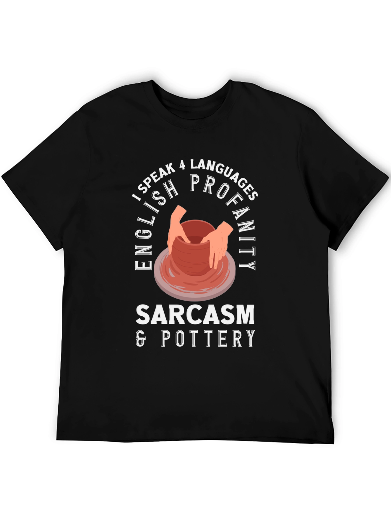 Black I Speak 4 Languages: Pottery T-Shirt view 5