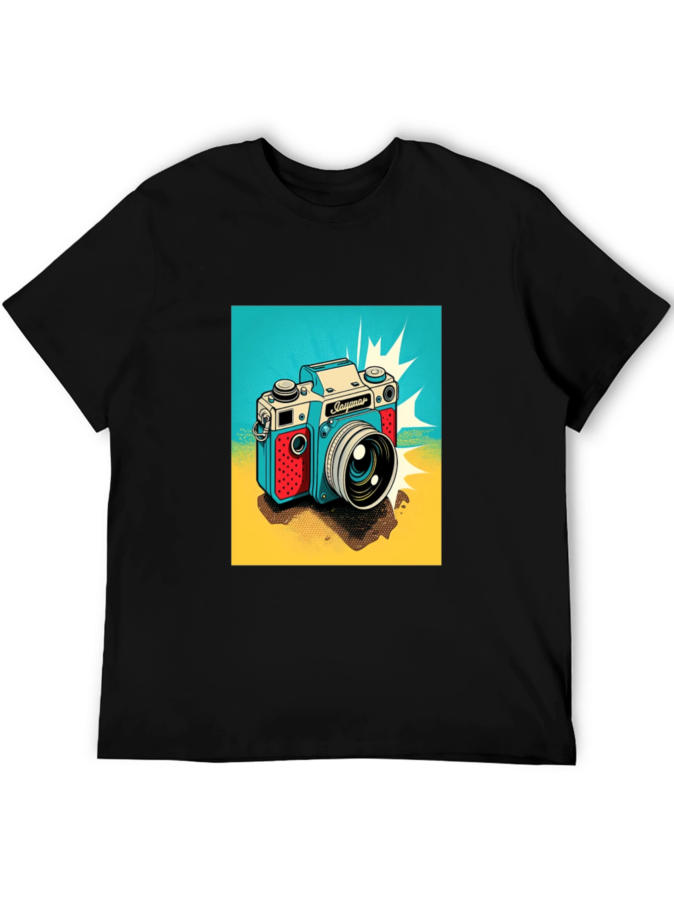 Black Retro Camera Graphic Tee - Black Cotton T-Shirt view 5