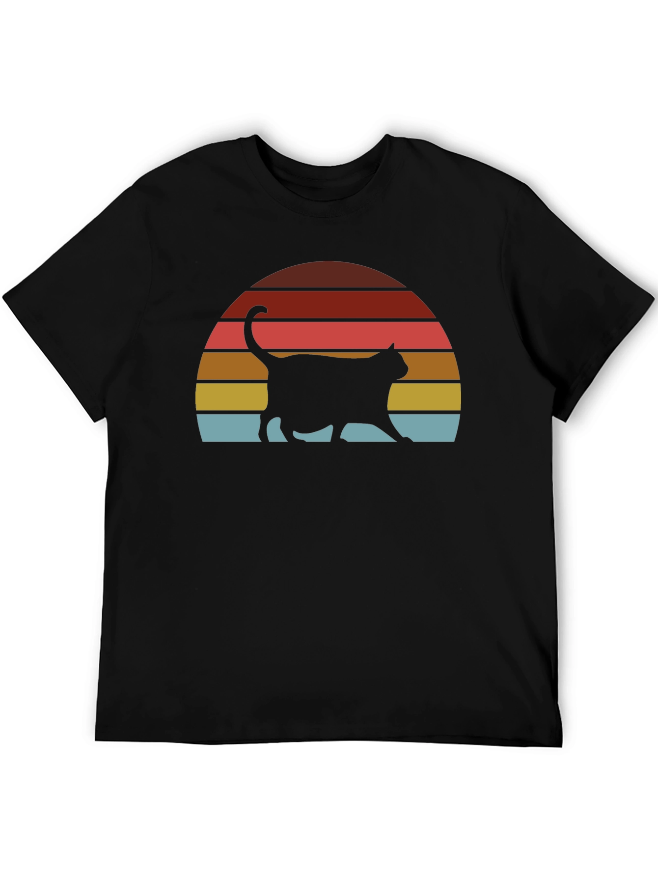 Black Retro Cat Sunset T-Shirt - Classic Design view 5