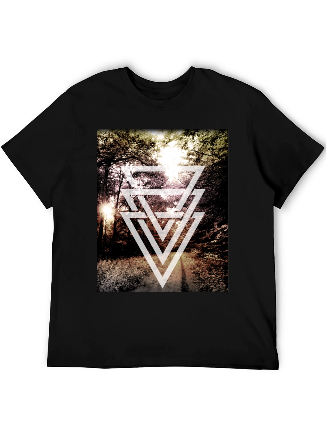 Black Geometric Forest Print T-Shirt - Modern Style view 5