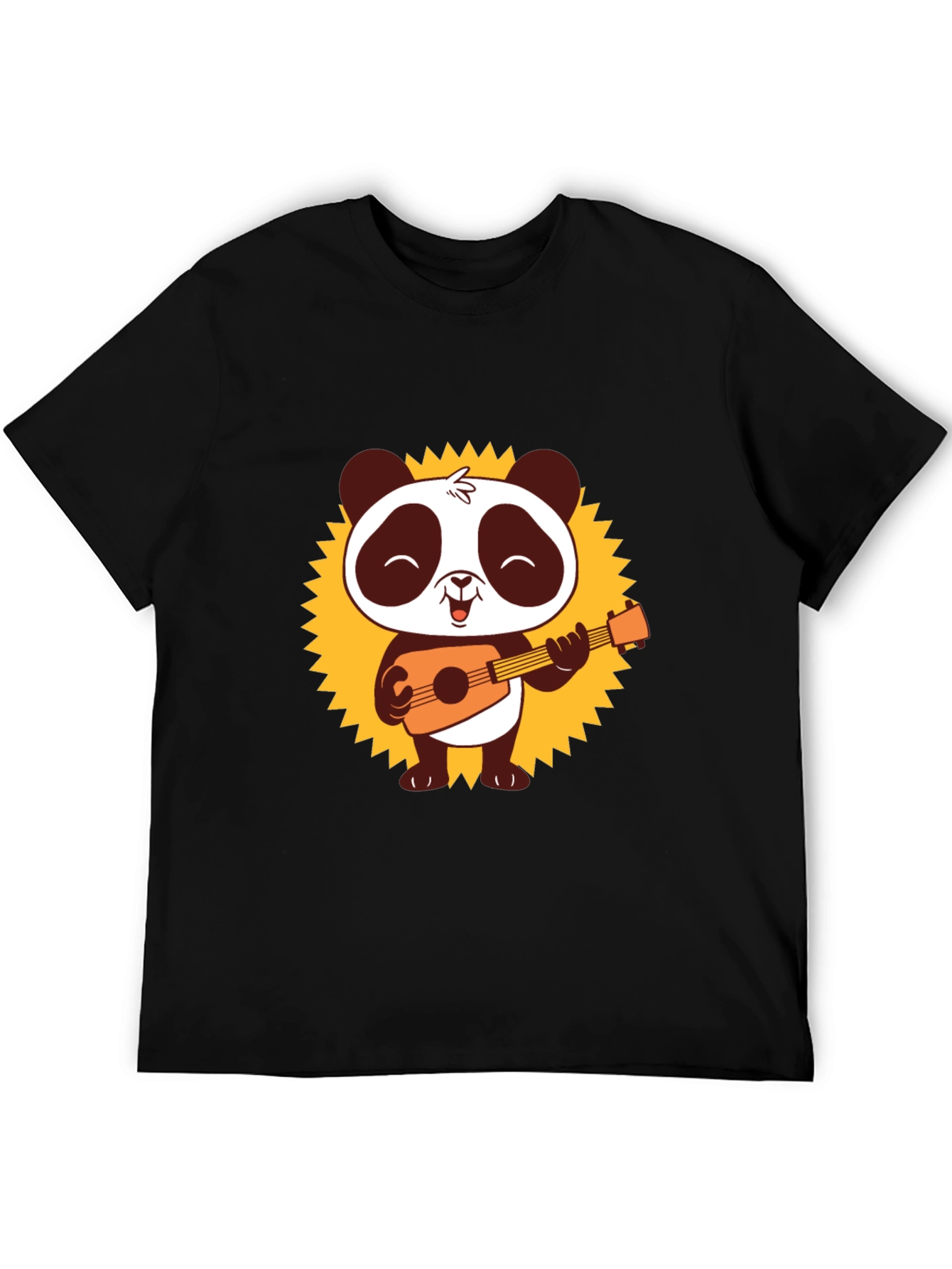 Black Panda Guitar T-Shirt - Black Cotton Tee view 5