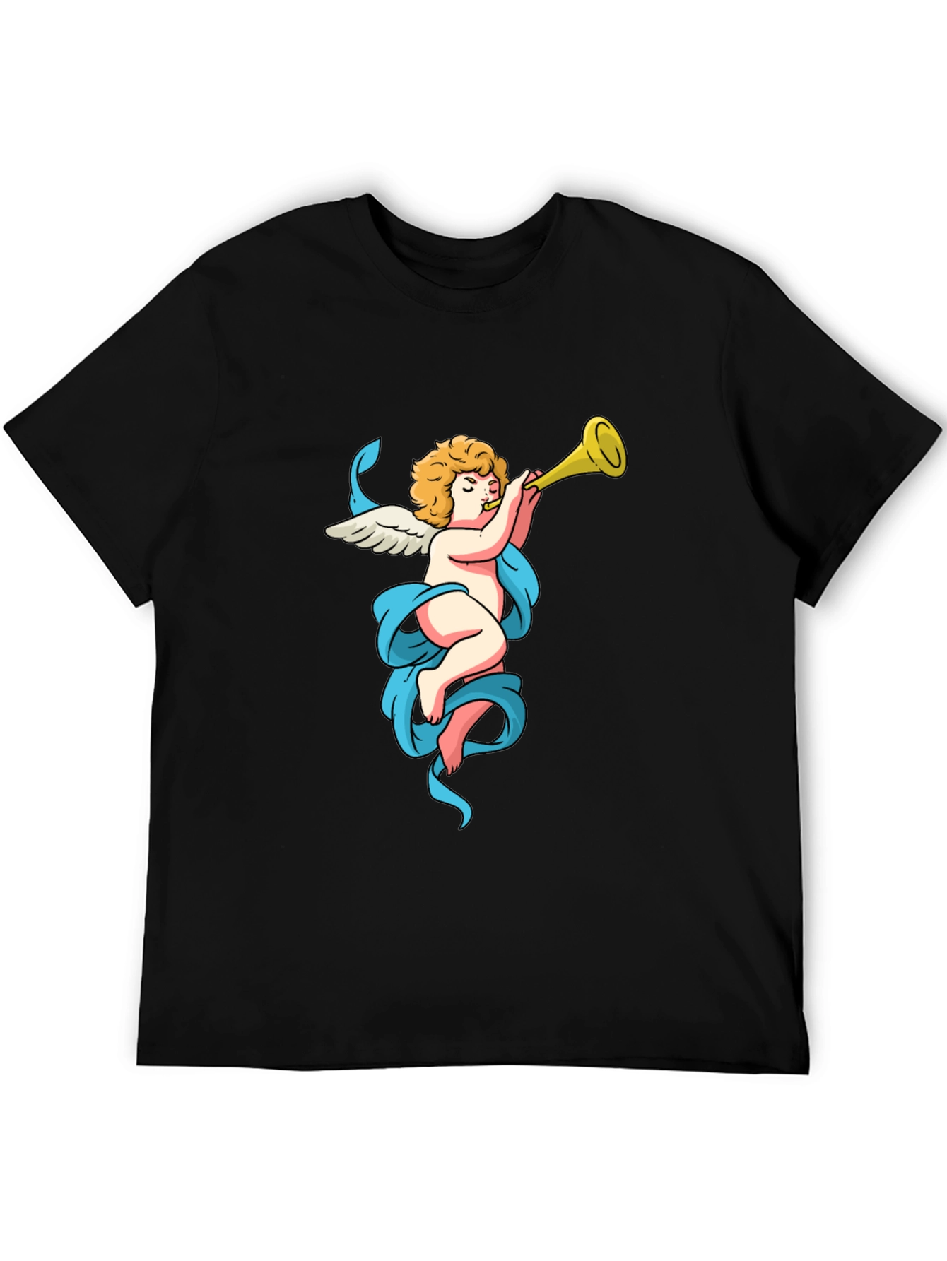 Black Cherub Trumpet Graphic Tee - Soft Cotton Comfort view 5