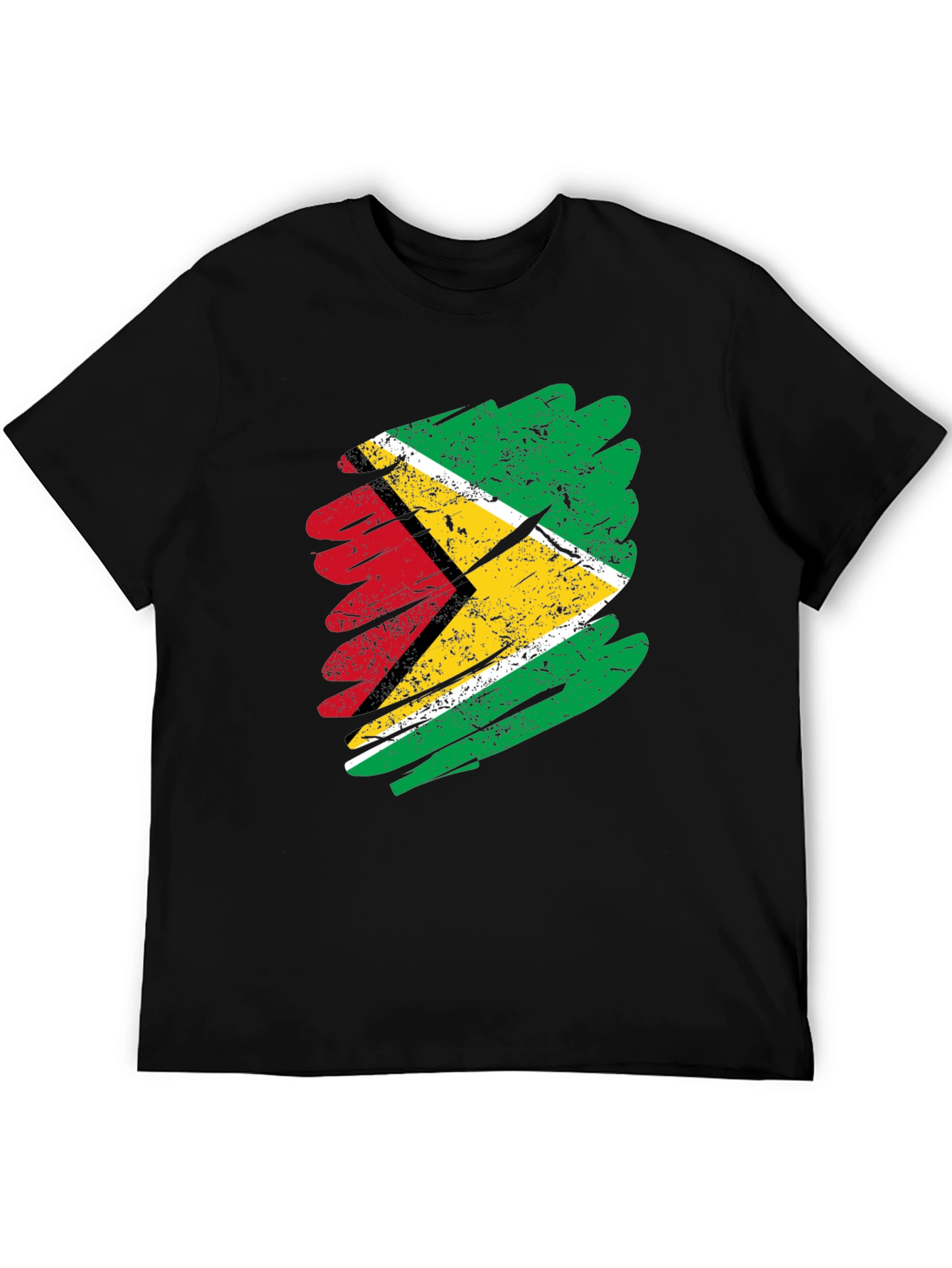 Black Guyana Flag Brush Stroke Men's Black T-Shirt view 5